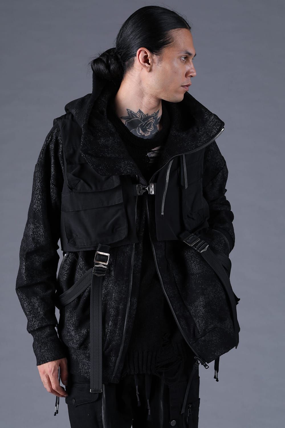 《2027SS先行予約分》Crack-Coated Jersey Hooded Jacket"Black" / クラックコーティングジャージーフーデッドジャケット"ブラック"
