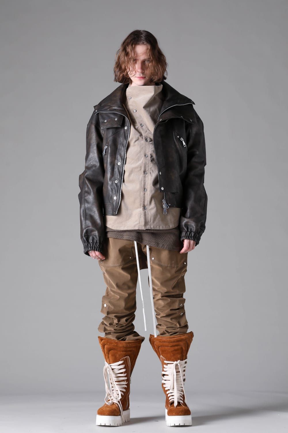 《2026AW先行予約》Vegan Leather High Neck Blouson "Black / Brown " / ヴィーガンレザーハイネックブルゾン"ブラック/ブラウン"