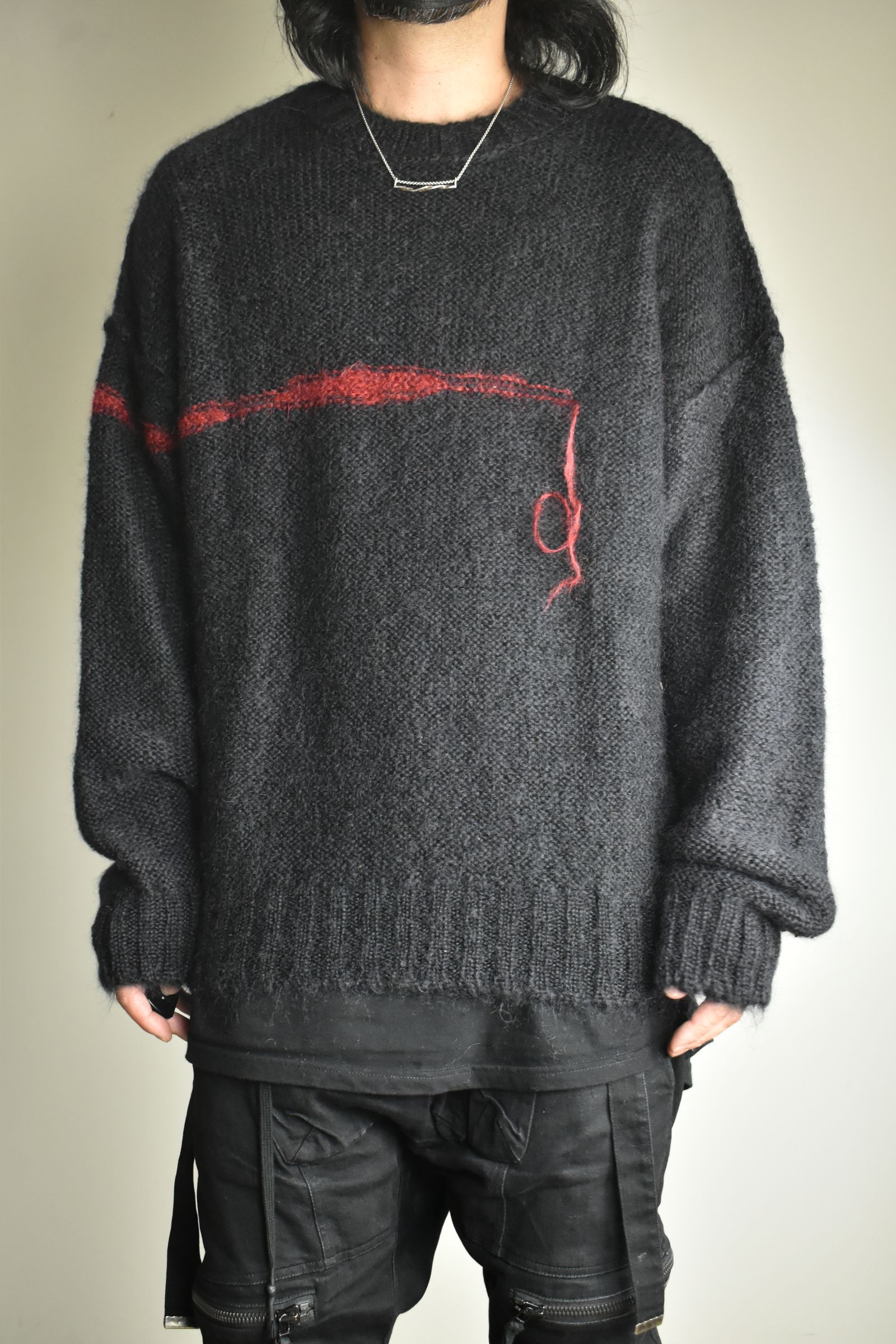 Mohair Knit Pullover "Black-Red" / モヘアニットプルオーバー"ブラックレッド"