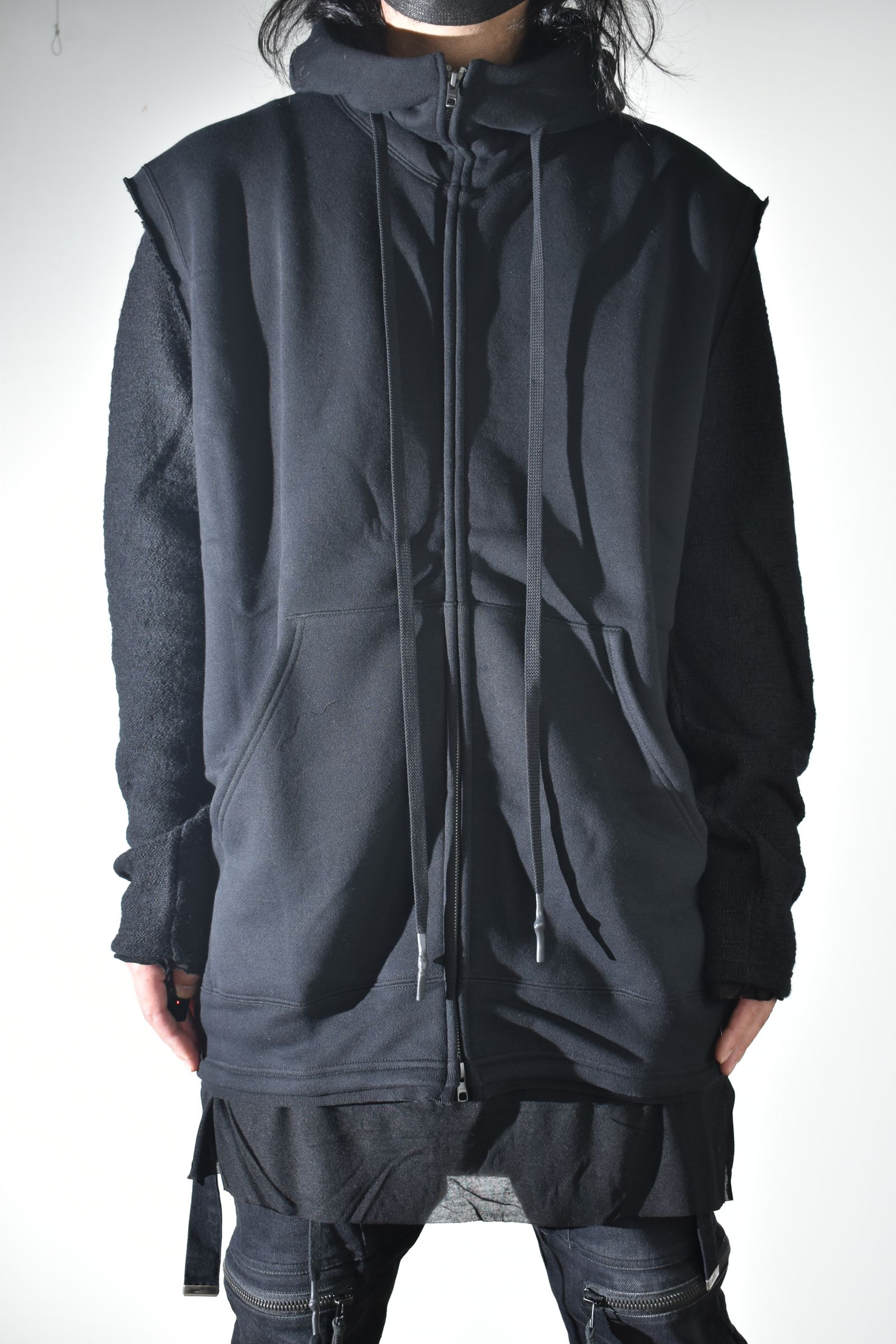 Over Size Sleeve Less Zip Up Parker"Black" / オーバーサイズスリーブレスジップアップパーカー"ブラック"