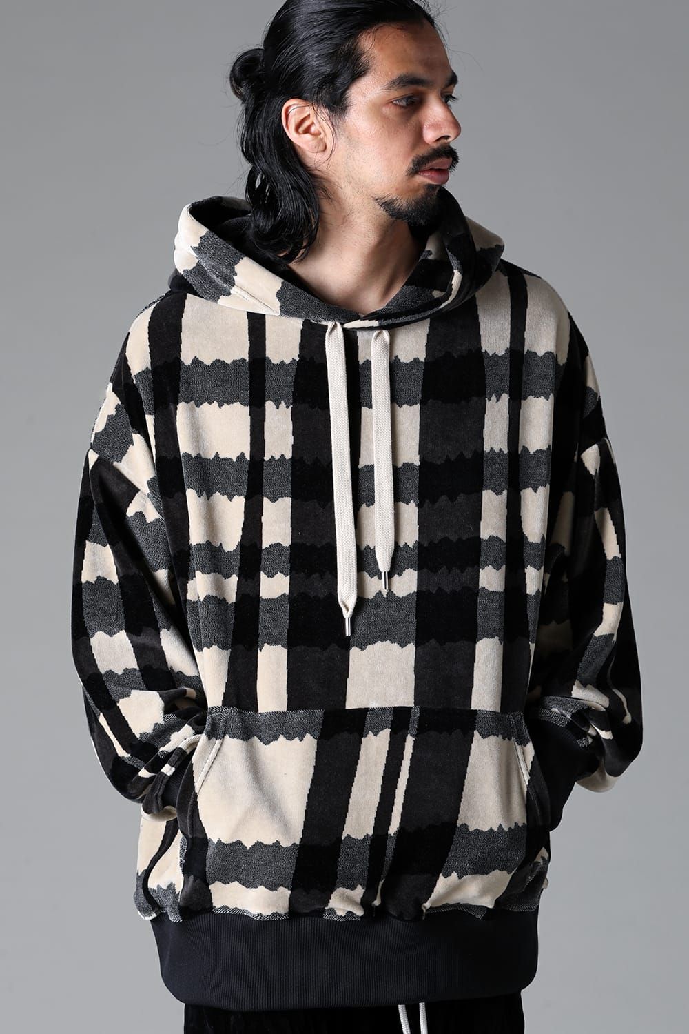 《2025AW先行予約》Checked Pattern Hooded Top"Black×Grey×Ivory" / チェックパターンフーデッドトップ"ブラック×グレー×アイボリー"