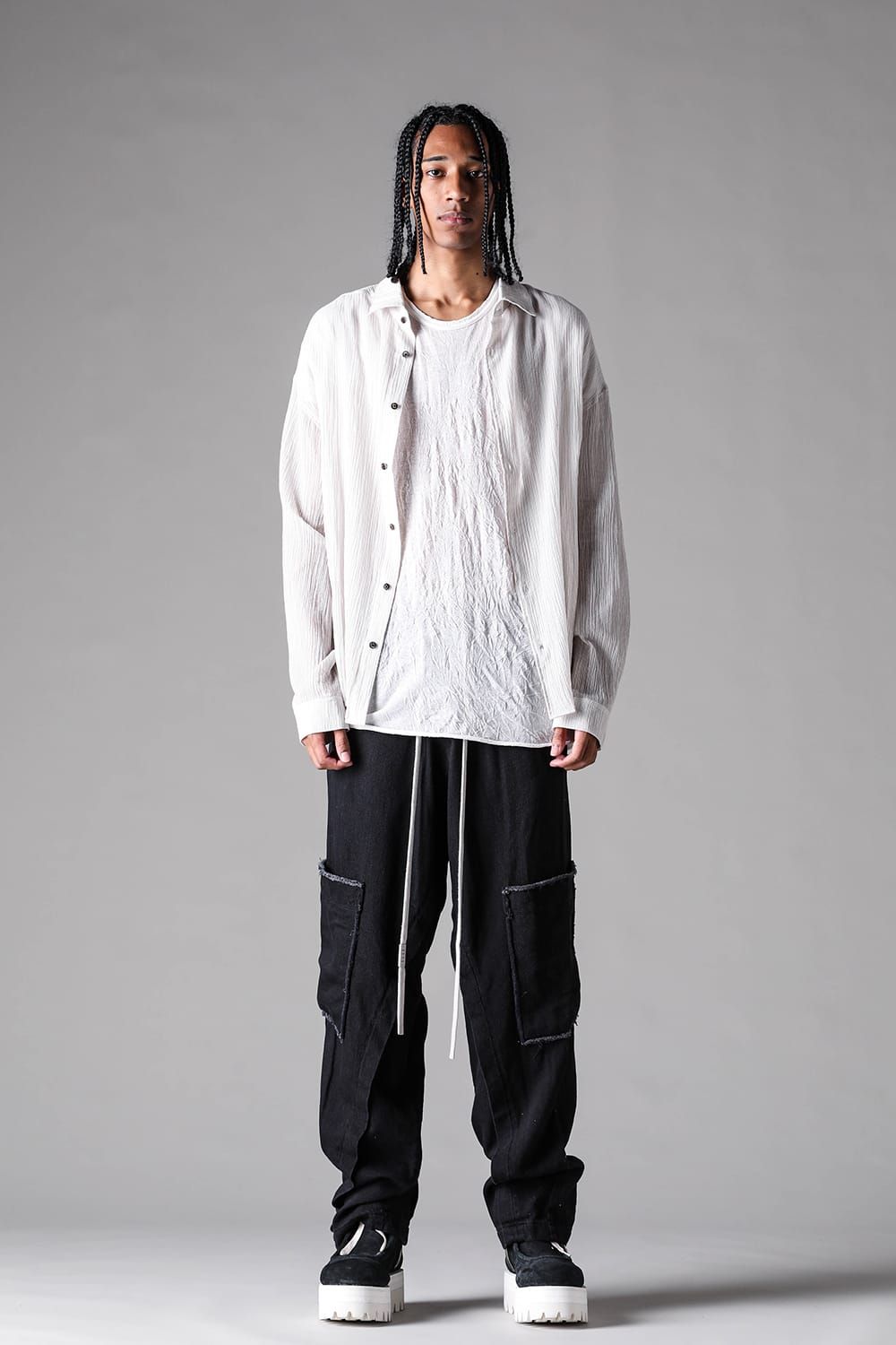 《2027SS先行予約》Loose Denim Wide Cargo Pants"Black" / ルーズデニムワイドカーゴパンツ"ブラック"