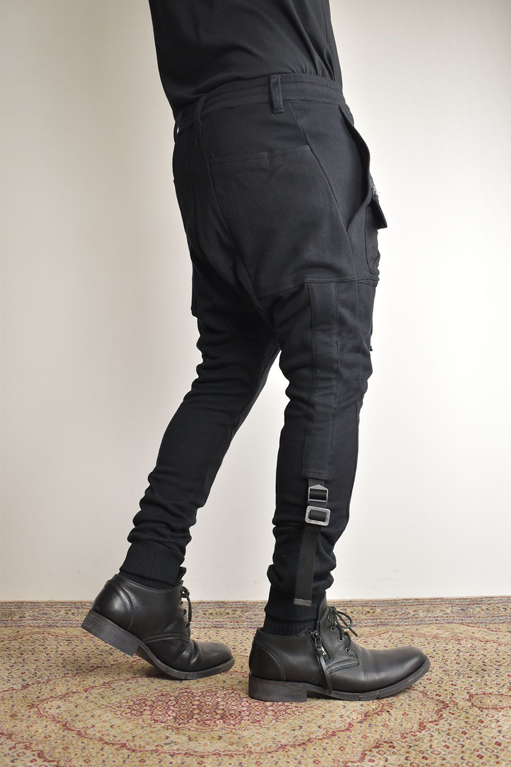 Non-ply Yarn Lined Belt Adjustable Crotch Jog Pants "Black" / 無撚糸裏毛ベルトアジャストロークロッチジョグパンツ"ブラック"