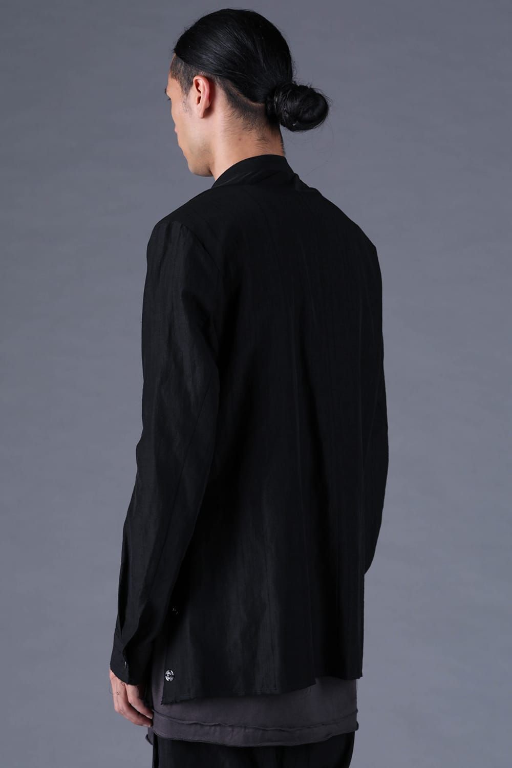 《2027SS先行予約分》Scarf-Stripe Jacquard Band-Collar Shirt"Black" / スカーストライプジャガードバンドカラーシャツ "ブラック"
