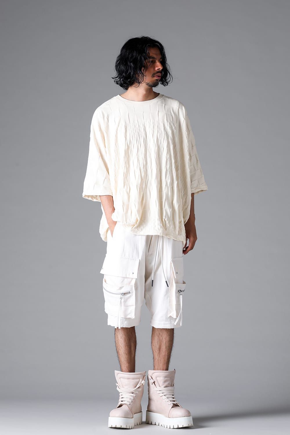 《2026SS先行予約》Gradient Plaid Pattern Dolman Tee"Black / Cream" / グラデーションチェックパターンドルマンTee"ブラック/クリーム"