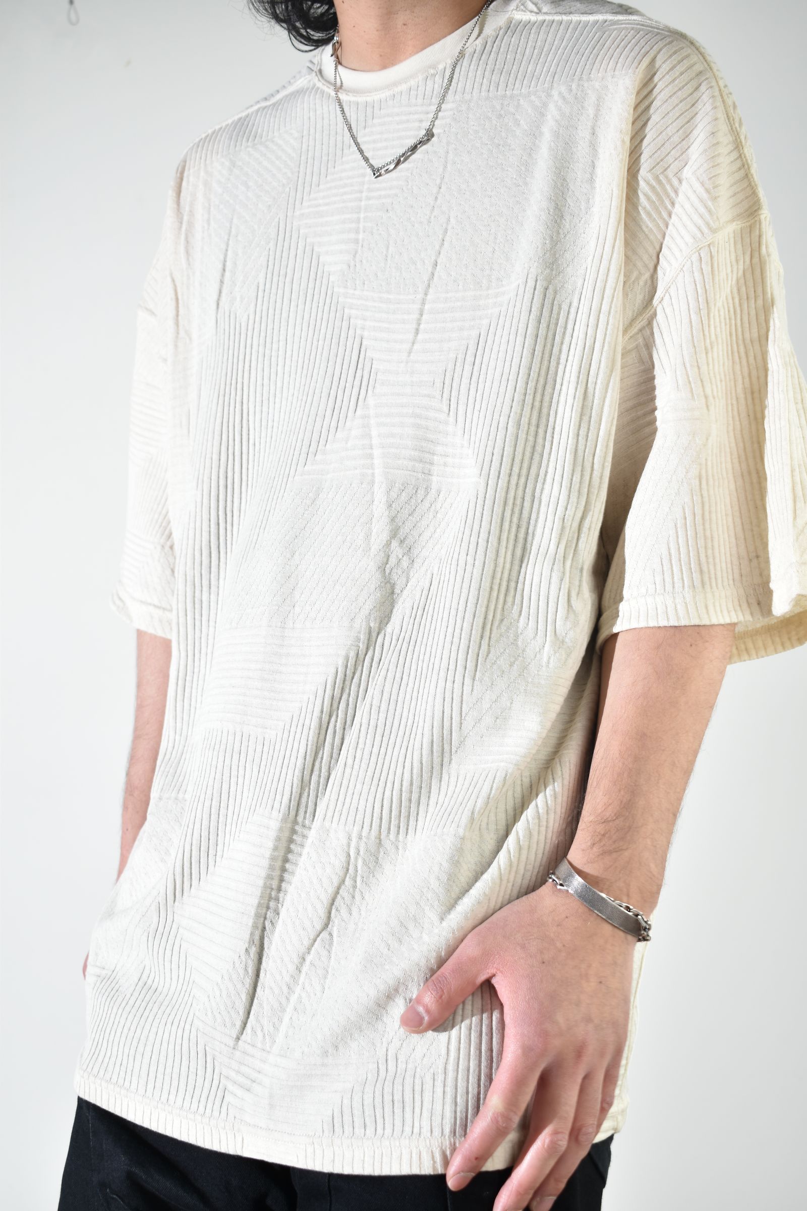 Deformed Stripe Pattern Jumbo Tee "Cream" /ディフォルメドストライプパターンジャンボTee"クリーム"