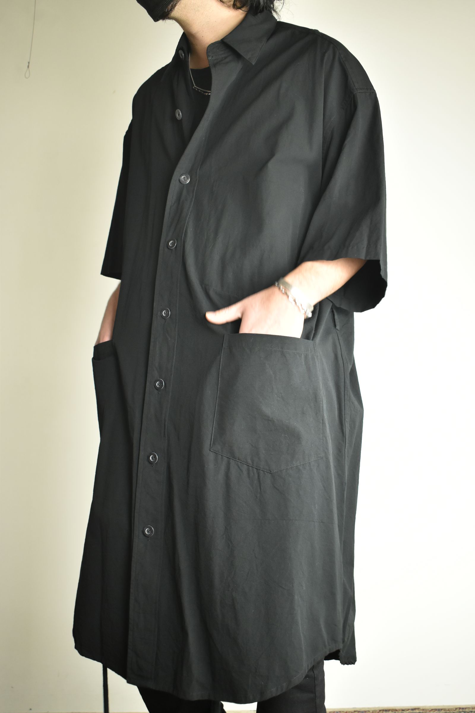 Cotton Broad Short-Sleeved Big Shirt &Dress"Black" / コットンブロード半袖ビッグシャツ / ワンピース"ブラック"