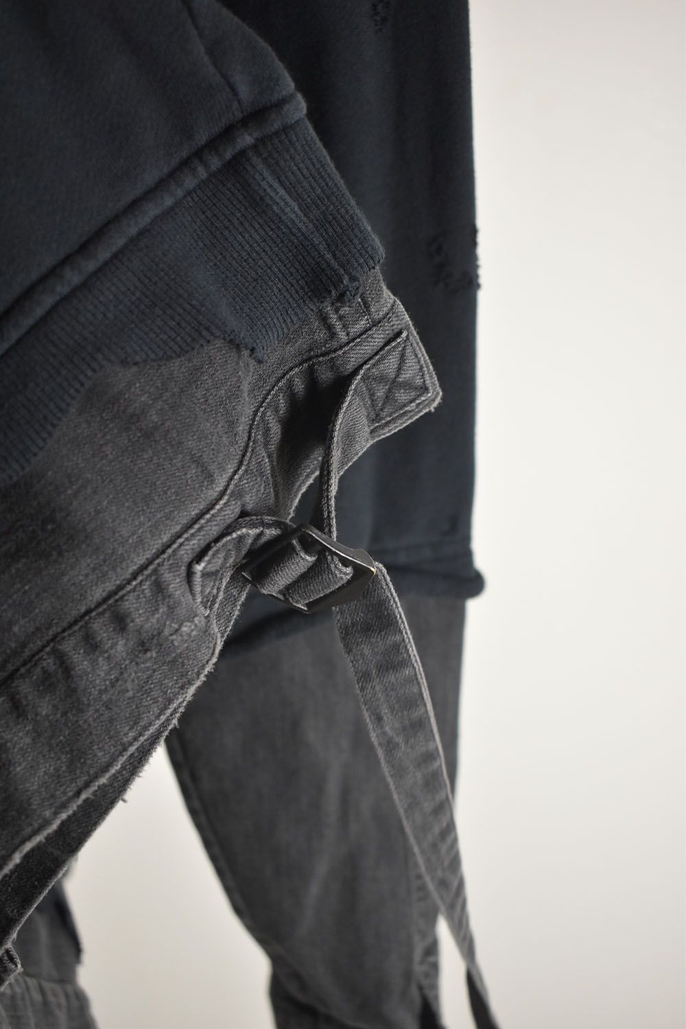 Denim Combination Non-Twisted Yarn Lined Oversized Pullover Hoodie"Black" / デニムコンビネーション無撚糸裏毛オーバーサイズプルオーバーフーディー"ブラック"