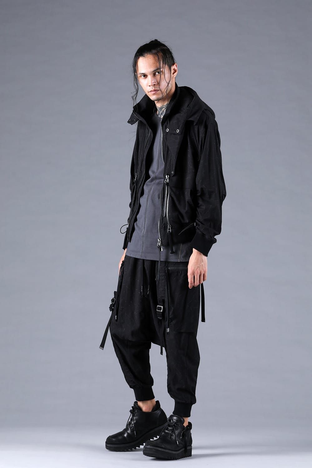 Catch Washer Bleach Belt Adjustable Sarouel Cargo Pants"Black" / キャッチワッシャーブリーチベルトアジャスタブルサルエルカーゴパンツ"ブラック"