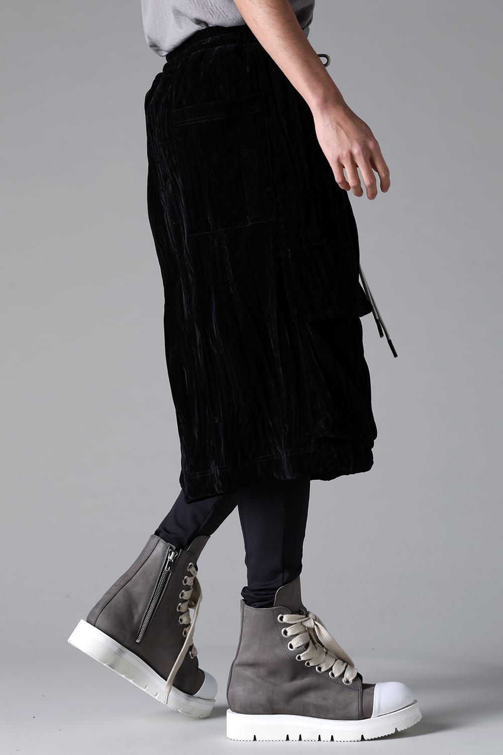 《2025AW先行予約》Washer Velour Wrap Skirt Pants"Black" / ワッシャーベロアラップスカートパンツ"ブラック"