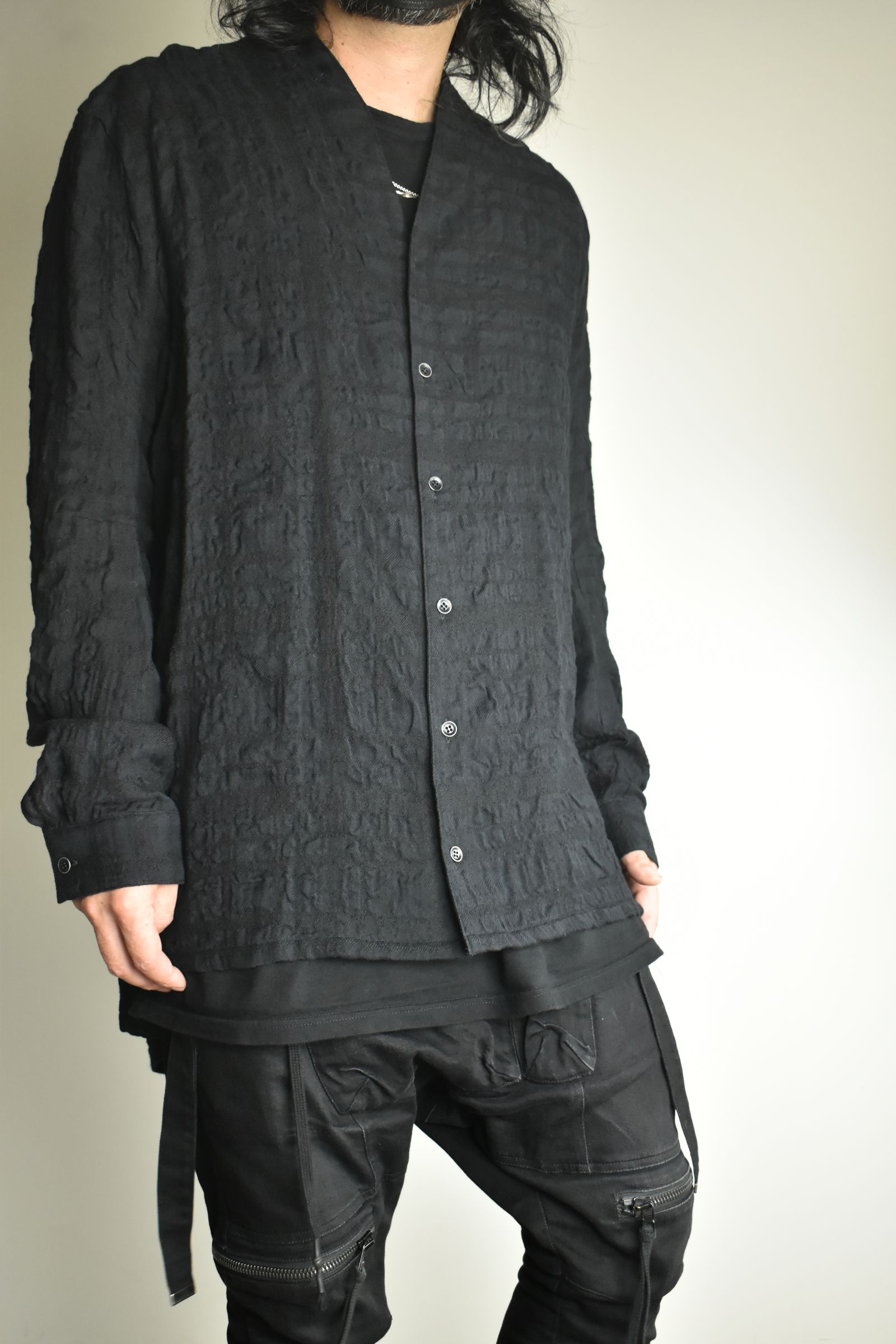 Shadow Check Shawl Collar Shirt"Black" / シャドウチェックショールカラーシャツ"ブラック"