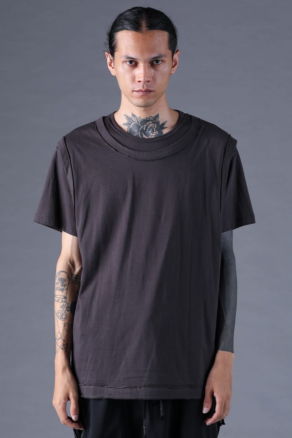 《2027SS先行予約分》30/- Cotton Layered S/S T-Shirt "Black" / Grey / Charcoal" / 30/-天竺レイヤードS/STシャツ "ブラック/グレー/チャコール"