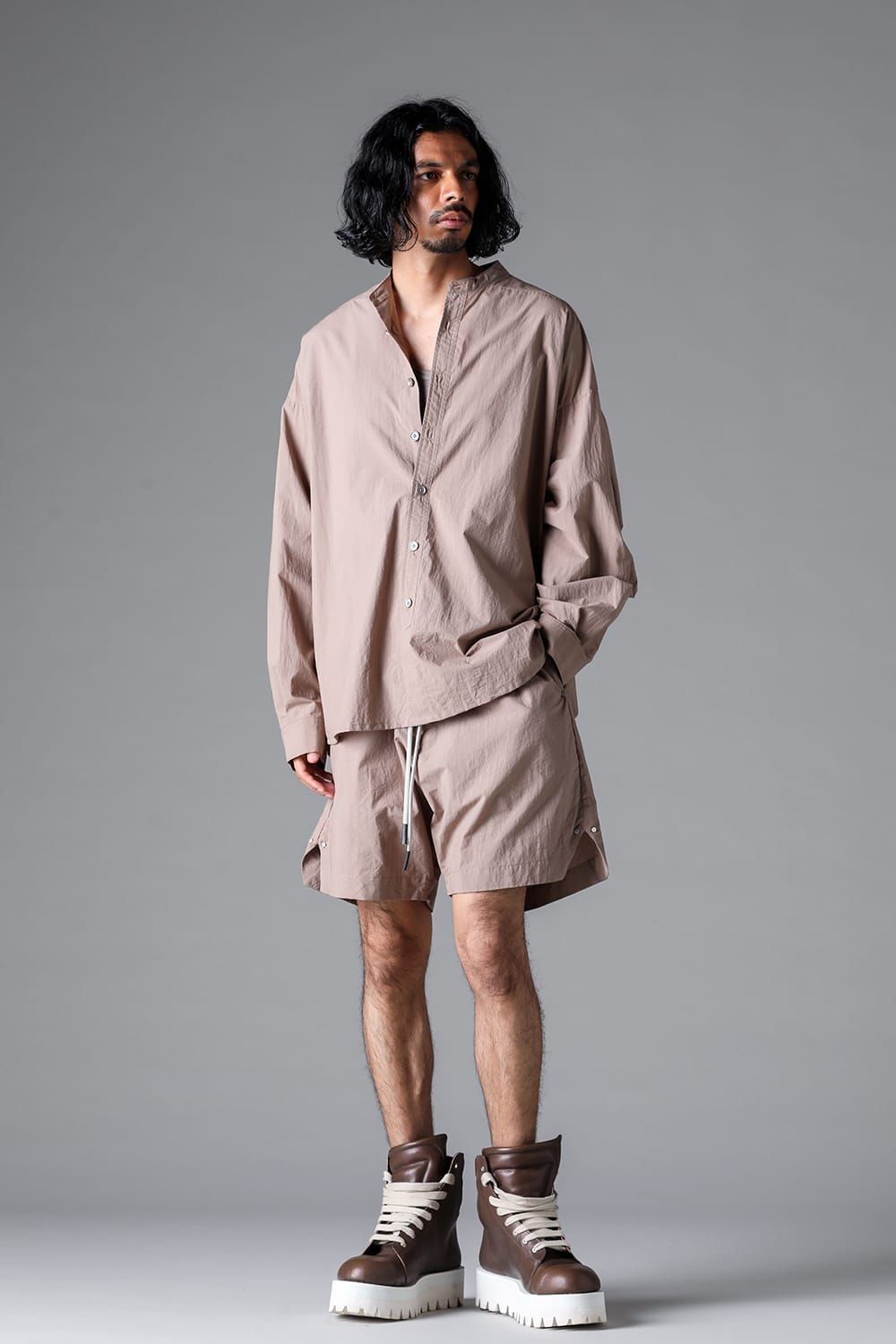 《2026SS先行予約》Stand Collar Shirts "Black / Cream /Soil" / スタンドカラーシャツ"ブラック/クリーム/ソイル"