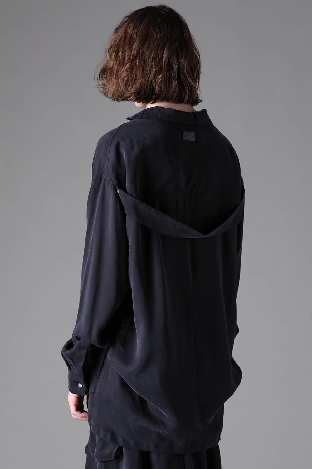 《2026AW先行予約》Satin V Neck Shirts Pullover"Black" / サテンVネックシャツプルオーバー"ブラック"