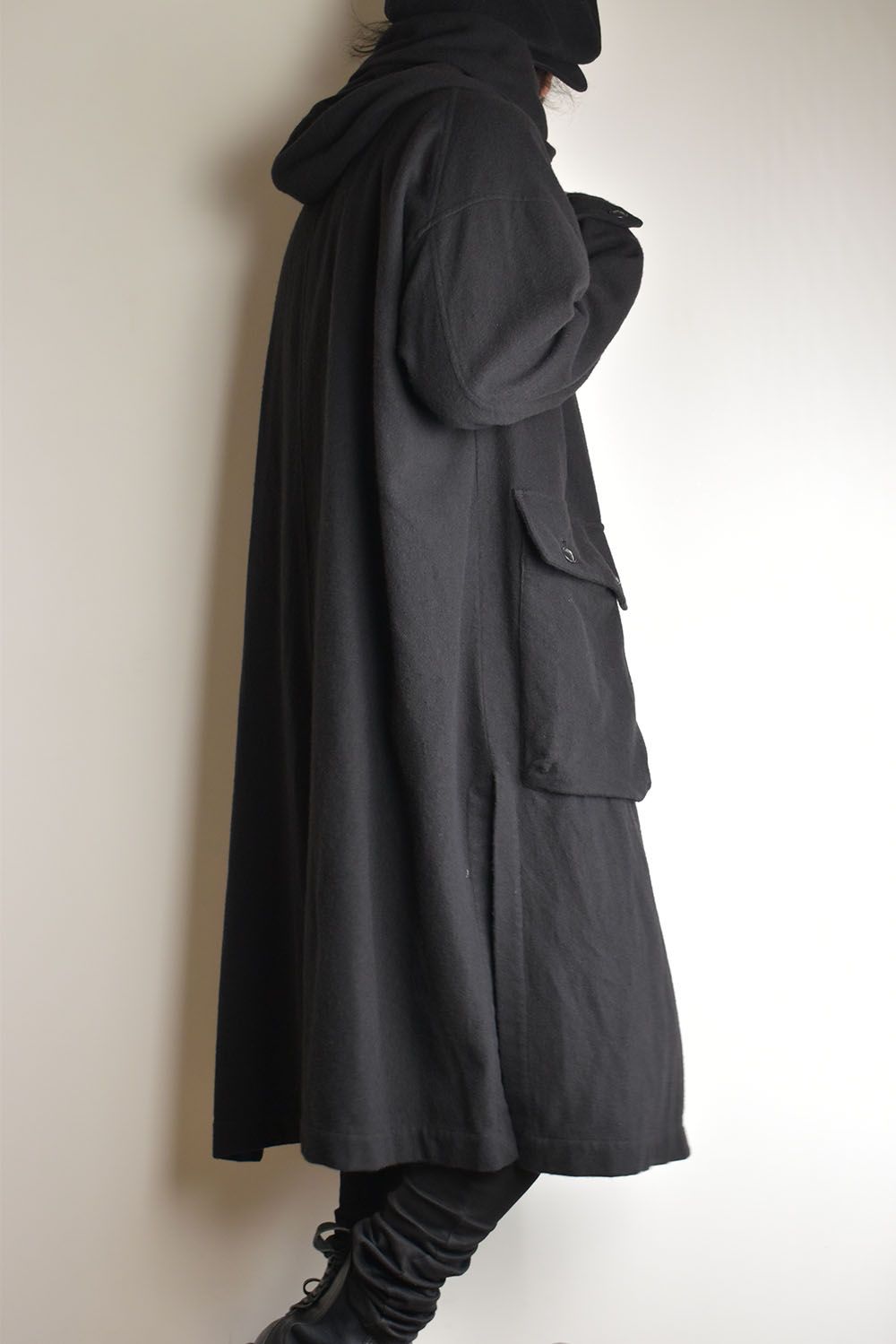 Wool Fulling Product Dyed Coat "Black" / ウール縮絨 製品染めコート"ブラック"