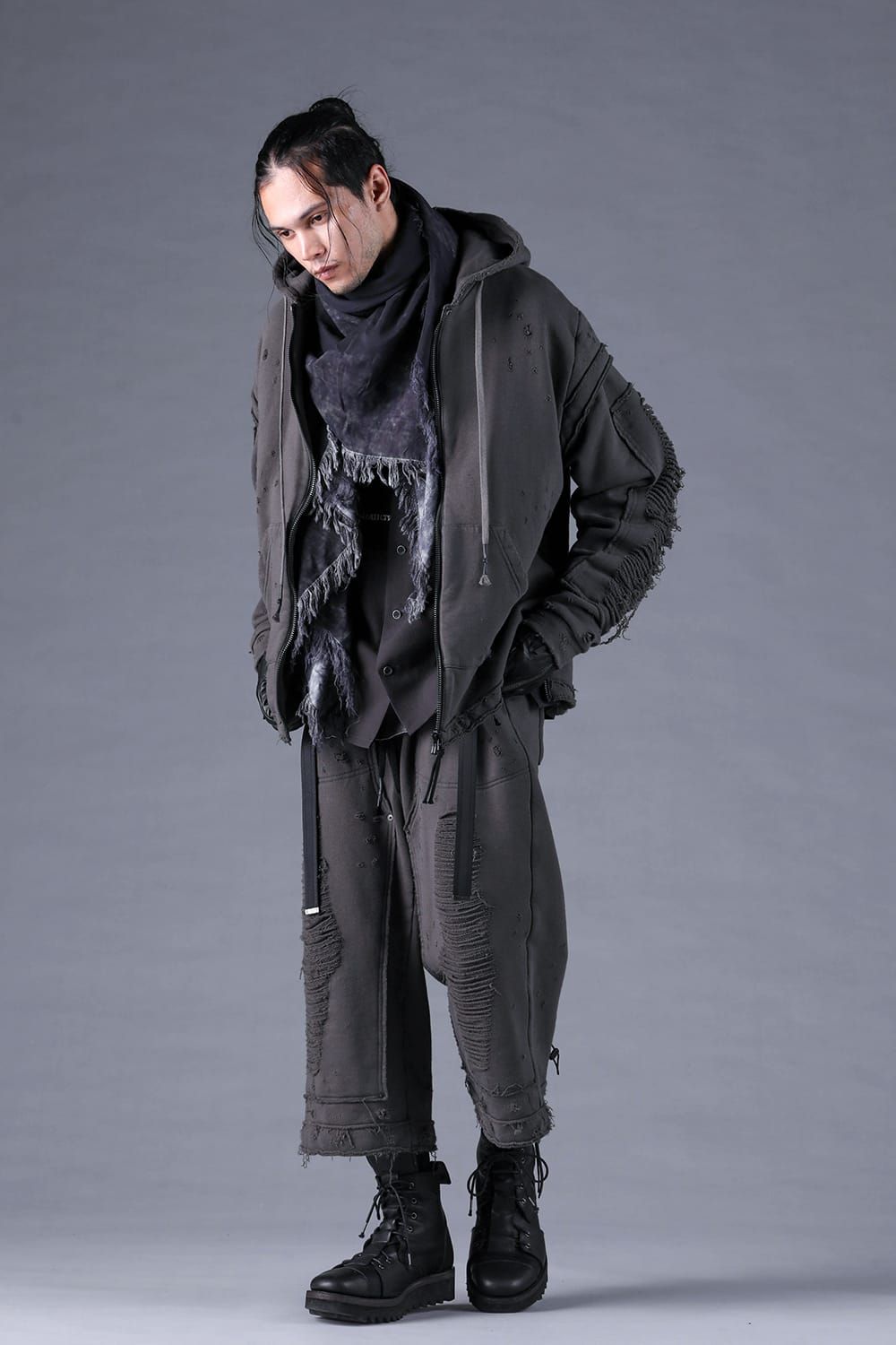 Untwisted Yarn Fleece Shotgun Zip-Up Hoodie"Charcoal" / 無撚糸裏毛ショットガンジップアップフーディー"チャコール"