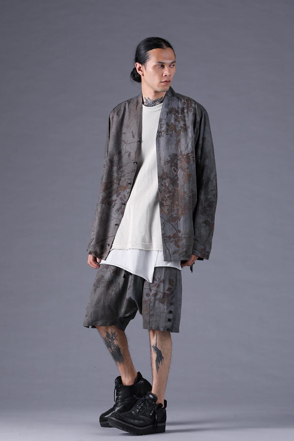 《2027SS先行予約分》Inkjet-Printed Sarrouel Shorts"Charcoal" / インクジェットプリントサルエルショーツ"チャコール"