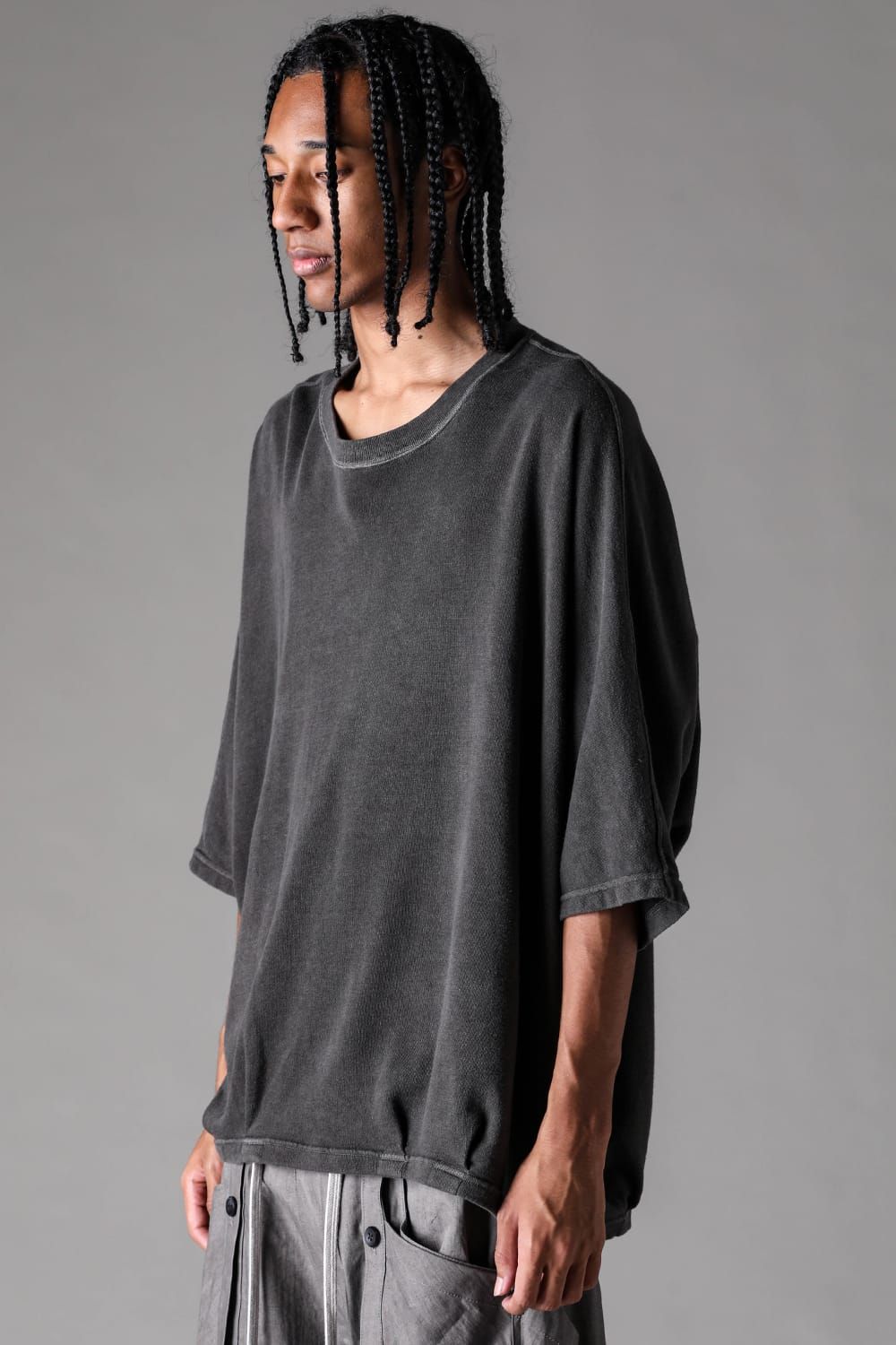《2027SS先行予約》Sumi Dyed Lightweight French Terry Dolman Jumbo Tee"D.Grey" / 墨染ミニ裏毛ドルマンジャンボTee"ダークグレー"