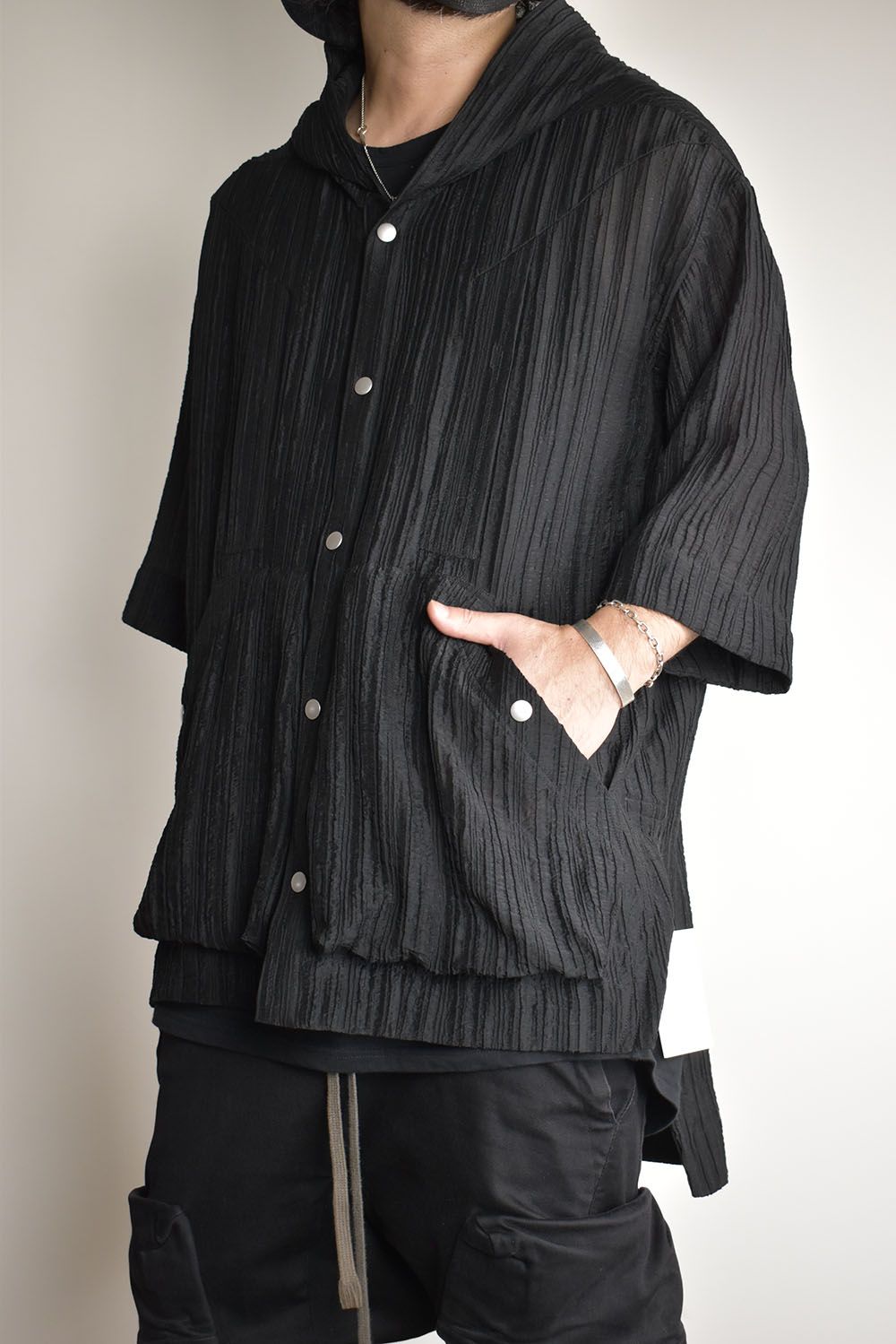 Sheer Yoryu Hoodie Shirts"Black"/シアーフーディシャツ"ブラック"