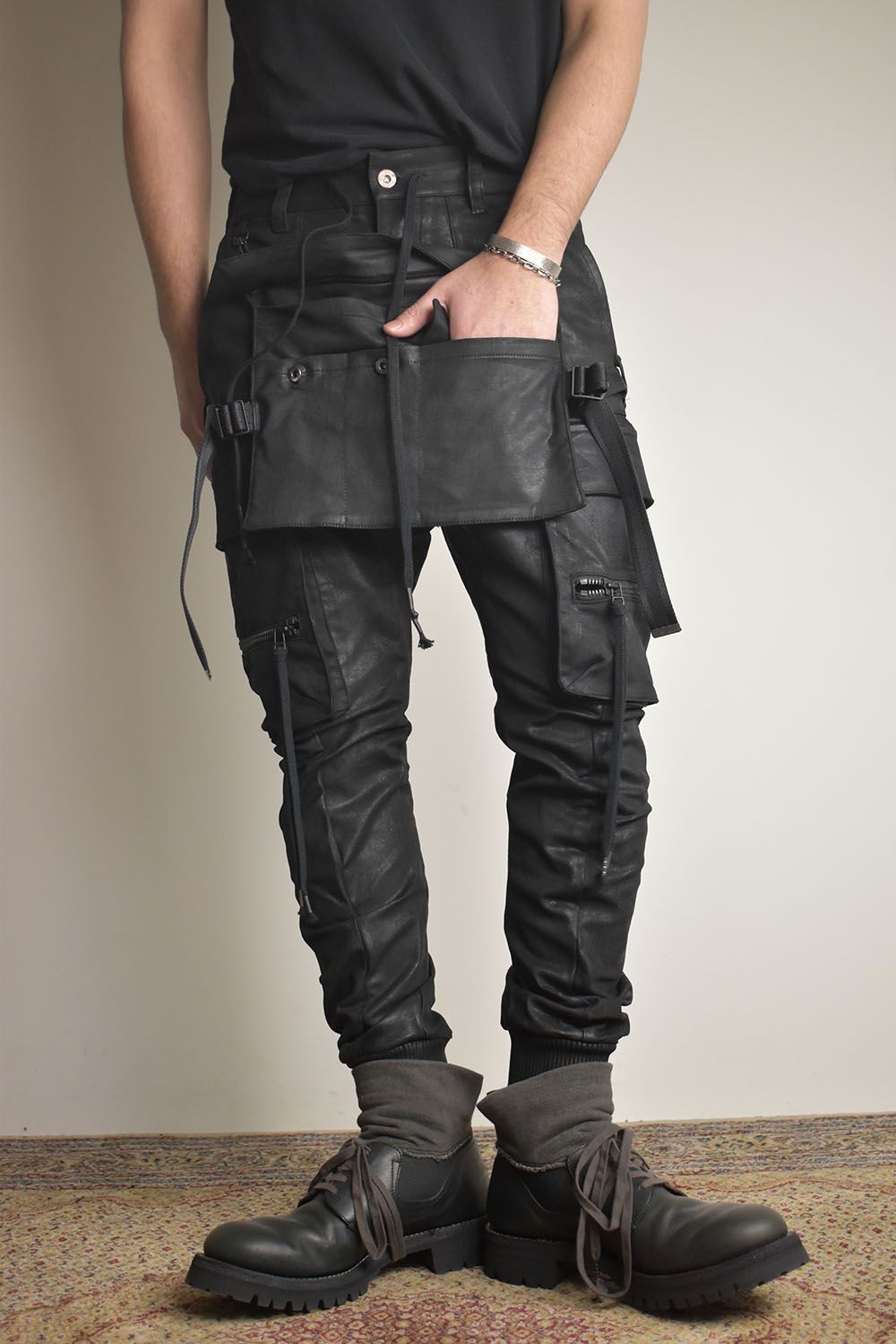Product Coating Bag Attached Cargo Jogging Pants"Black" / 製品コーティングバッグアタッチドカーゴジョグパンツ"ブラック"