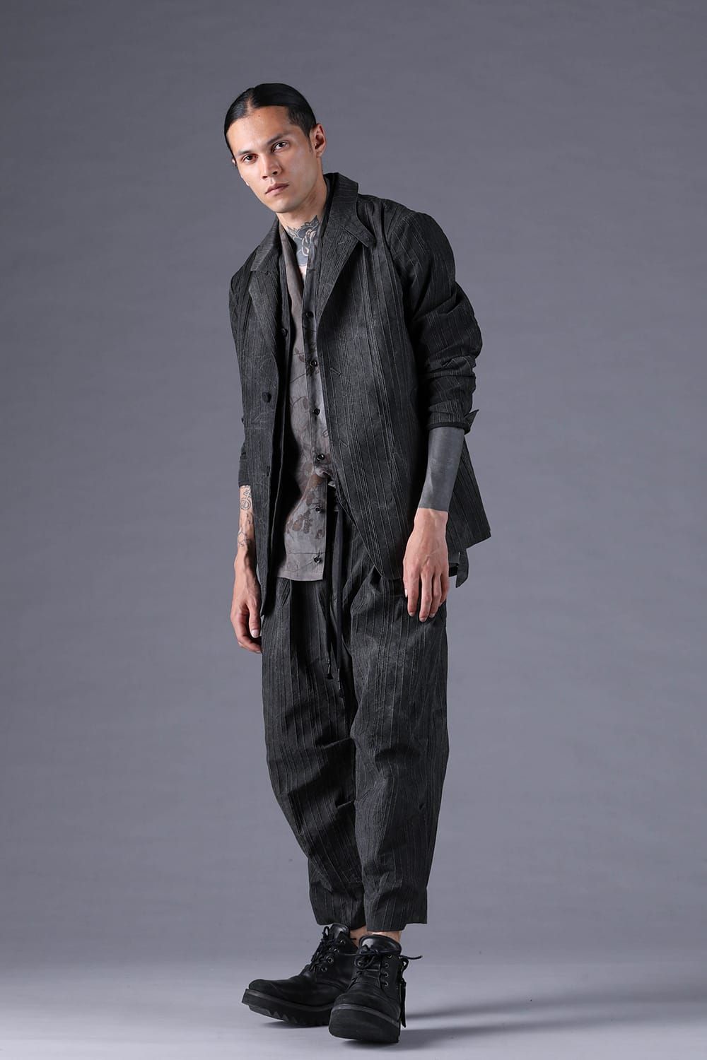 《2027SS先行予約分》Mura-Dye Toby Stripe Cropped Pants"Black" / ムラ染トビーストライプクロップドパンツ"ブラック"