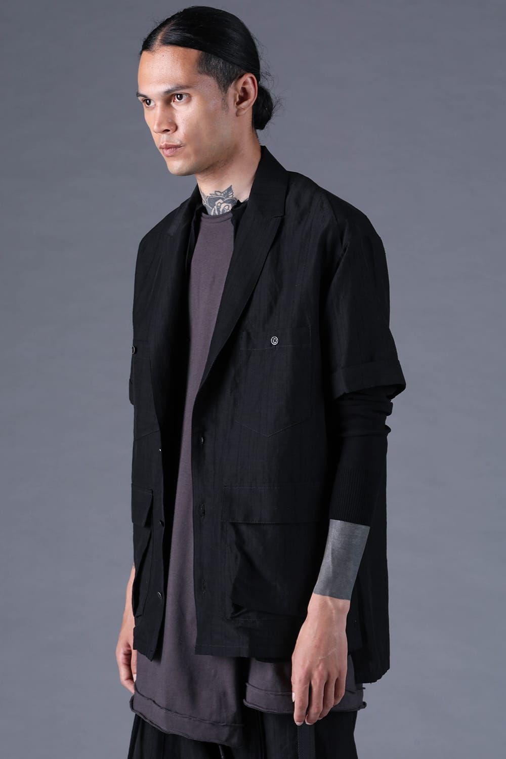 《2027SS先行予約分》Scar Stripe Jacquard Tailored S/S Shirt"Black" / スカーストライプジャガードテーラードショートスリーブシャツ"ブラック"