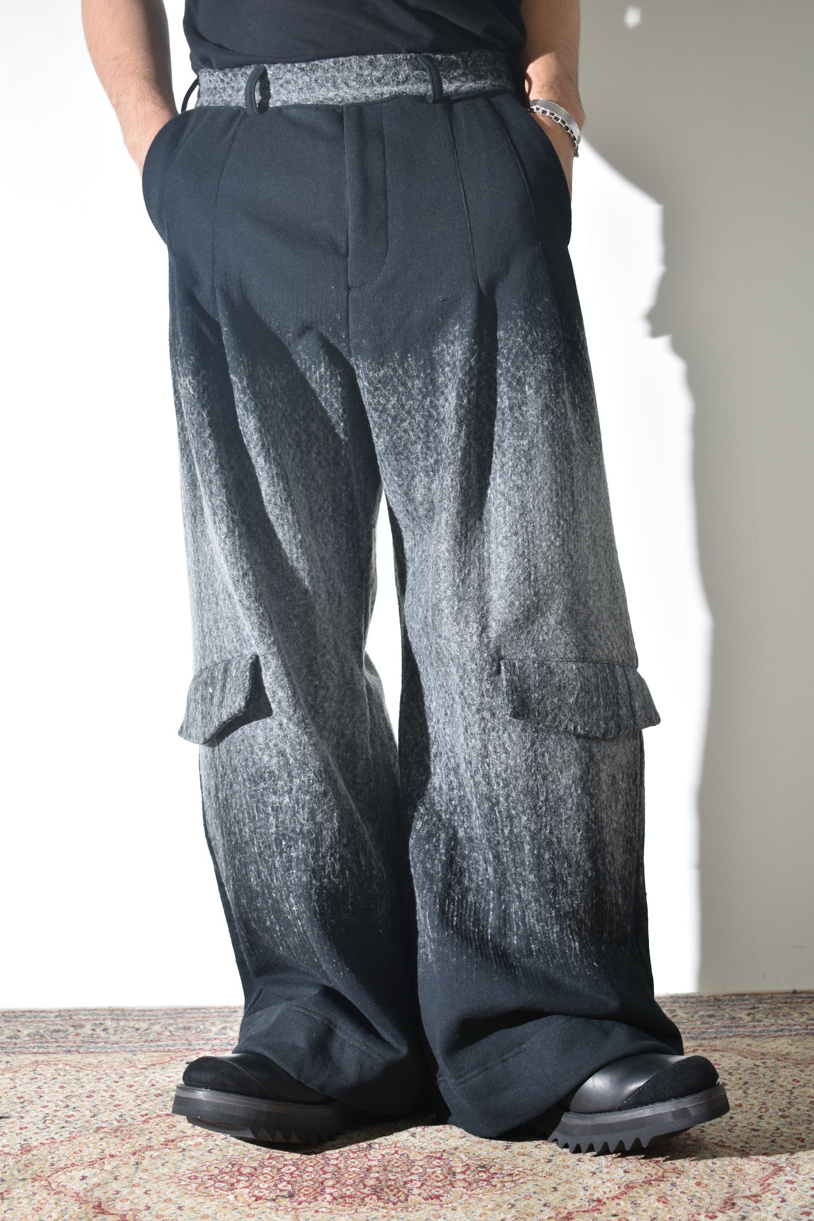 Gradient Needle Punch Sinflap Baggy Pants "Black Based" / グラデーションニードルパンチシンフラップバギーパンツ"ブラックベース"