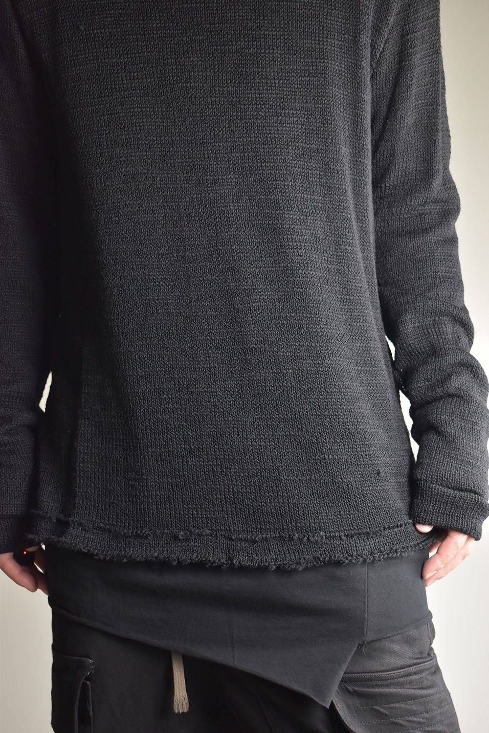 Low-Gauge knit × Cotton Jersey Layered Tee "Black" / ローゲージニット×コットンジャージレイヤードTシャツ"ブラック"