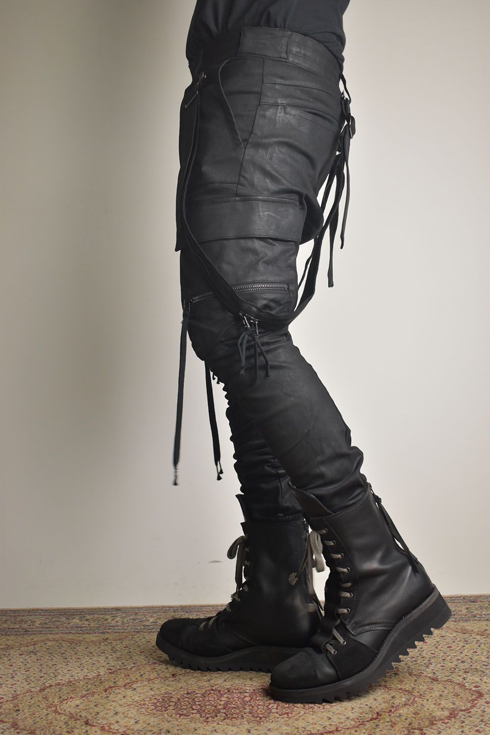 Product Coated Suspenders Cargo Jog Pants "Black" / 製品コーティングサスペンダーベルトカーゴジョグパンツ"ブラック"