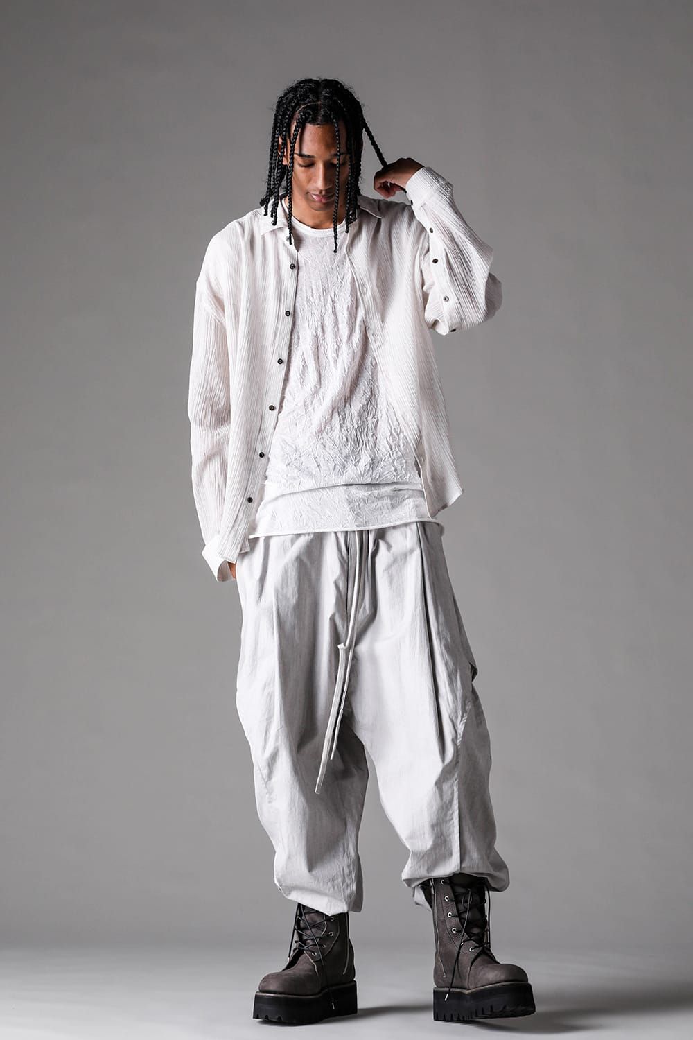 《2027SS先行予約》Sumi Dyed Side Tuck Tapared Pants"Grey / L.Grey" / 墨染サイドタックテーパードパンツ"グレー / ライトグレー"