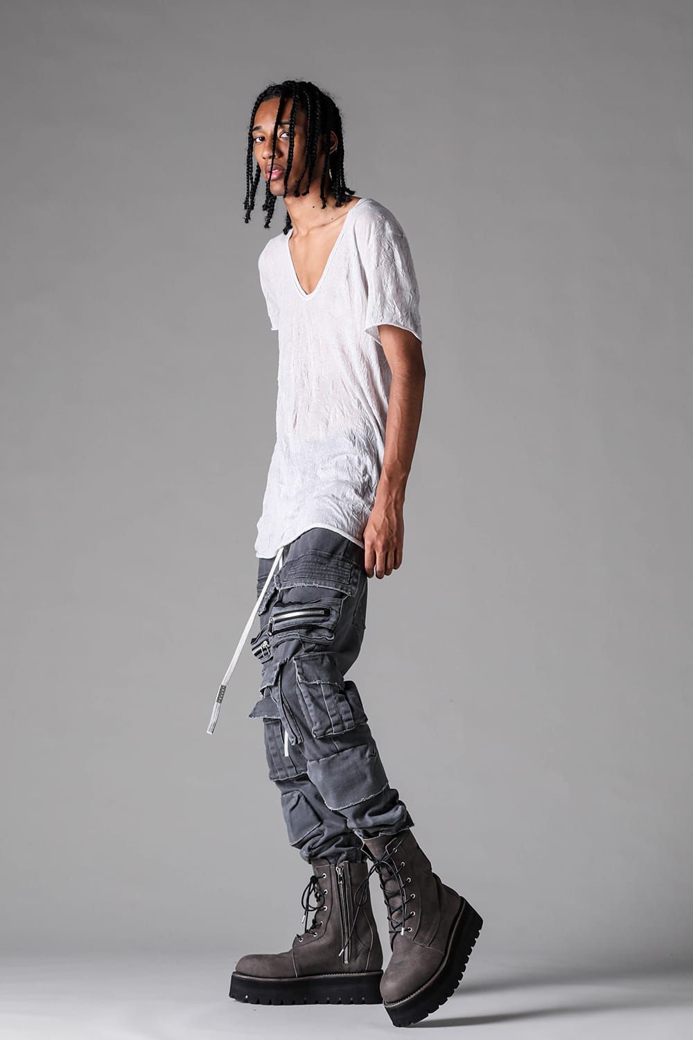 《2027SS先行予約》Vintage Dyed Sarrouel Flare Pants"D.Grey" / ヴィンテージダイサルエルフレアパンツ"ダークグレー"