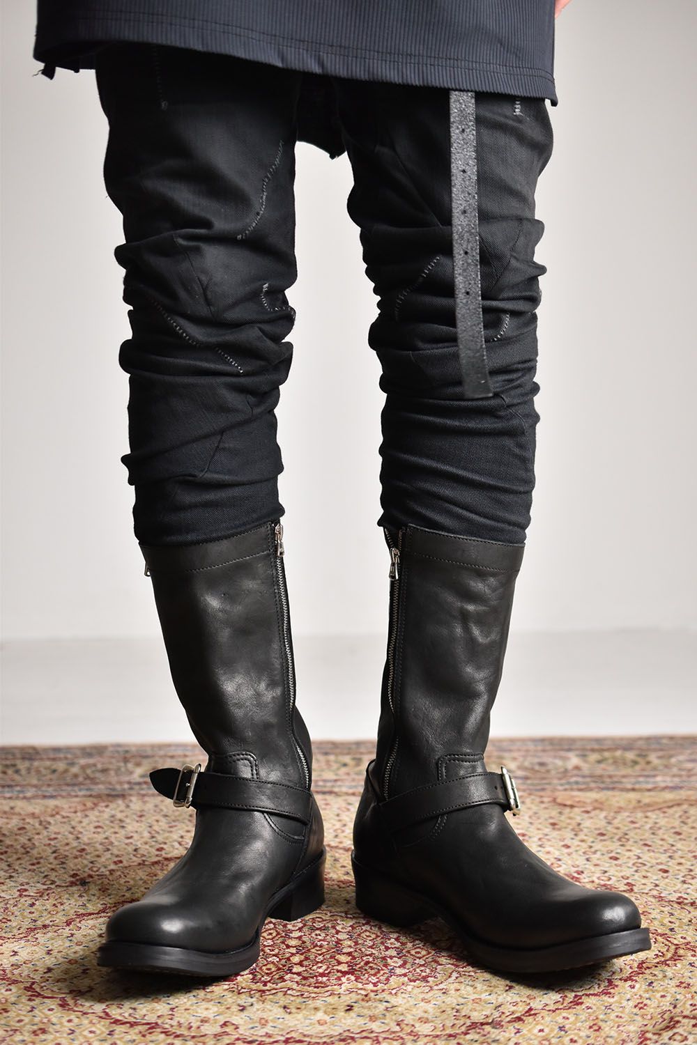 Japan Shoulder Garment Dye Engineer Boots"Black"/ジャパンショルダー製品染サイドジップエンジニアブーツ"ブラック"