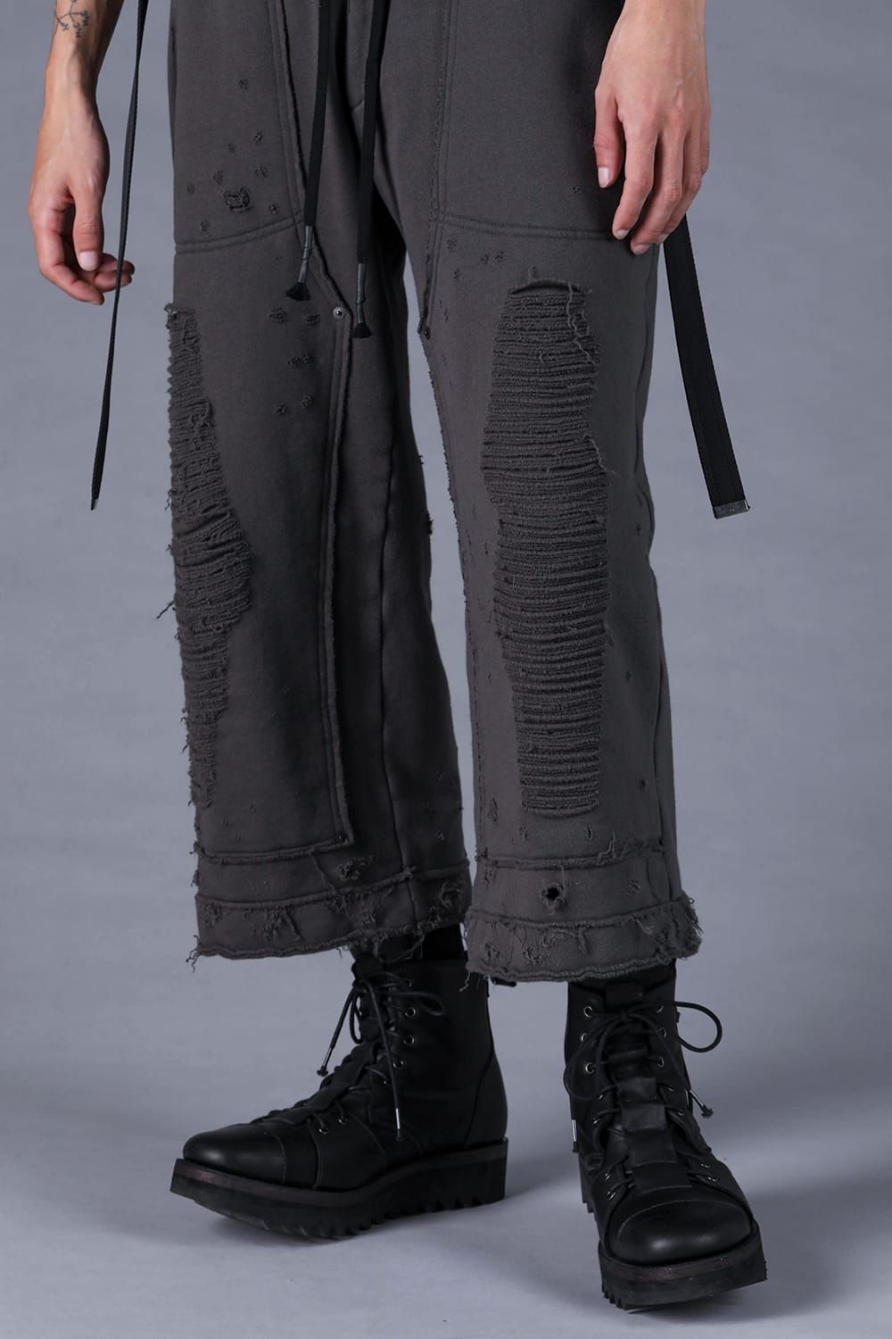 Untwisted Yarn Fleece Shotgun Wide Cropped Pants"Charcoal" / 無撚糸裏毛ショットガンワイドクロップドパンツ"チャコール"