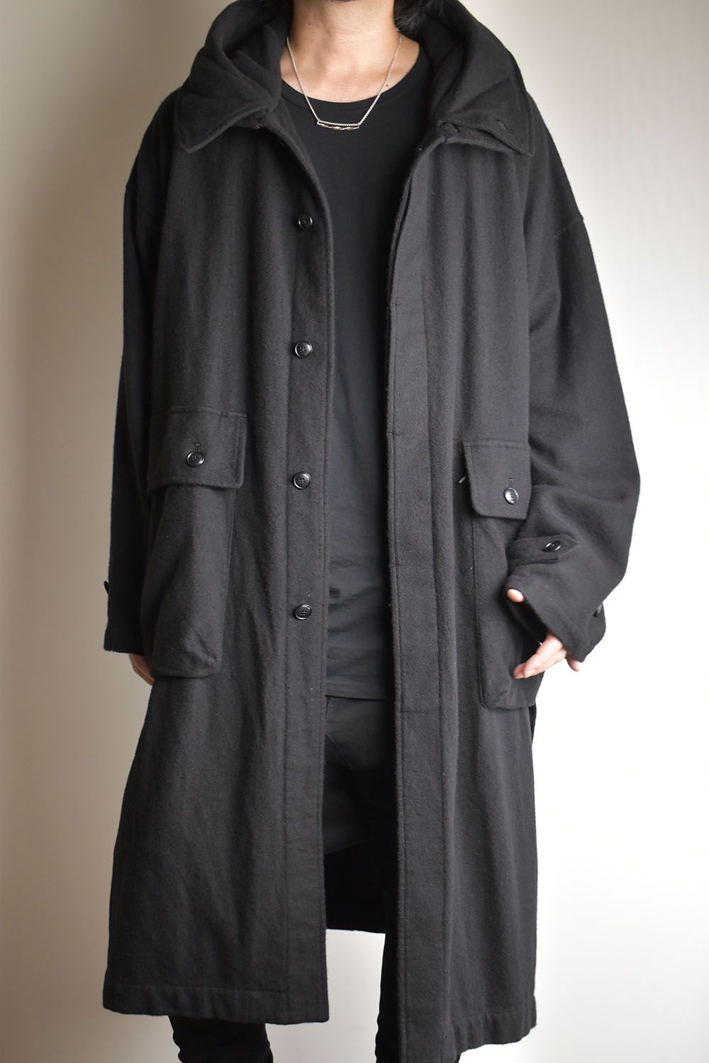 Wool Fulling Product Dyed Coat "Black" / ウール縮絨 製品染めコート"ブラック"