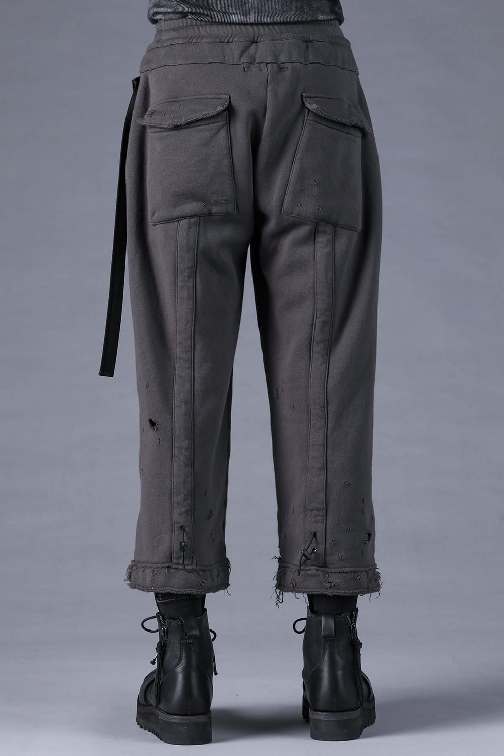 Untwisted Yarn Fleece Shotgun Wide Cropped Pants"Charcoal" / 無撚糸裏毛ショットガンワイドクロップドパンツ"チャコール"