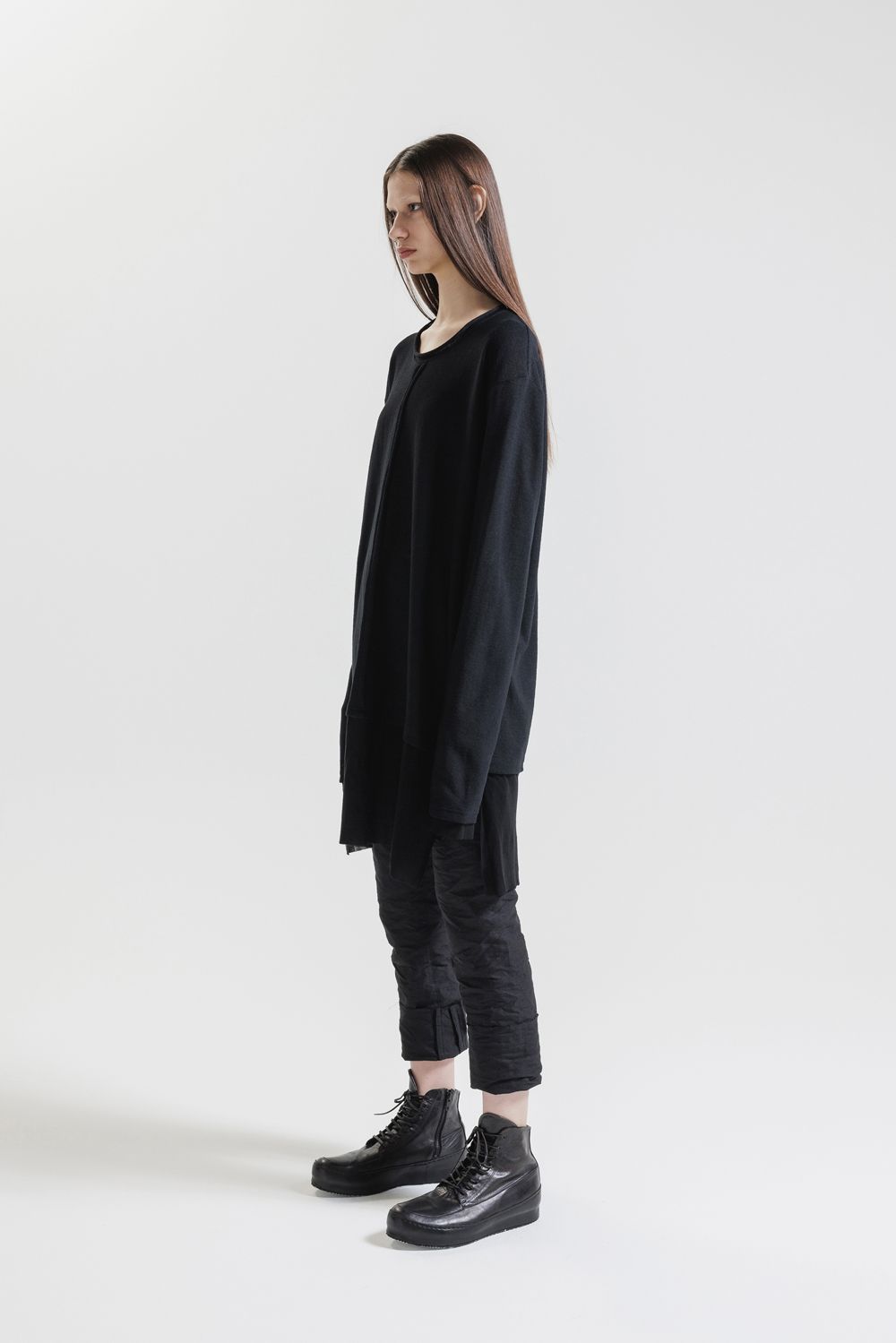 Imitation Linen Cotton Layerd Long Sleeve Tee"Black" / イミテーションリネンコットンレイヤードロングスリーブTee"ブラック"