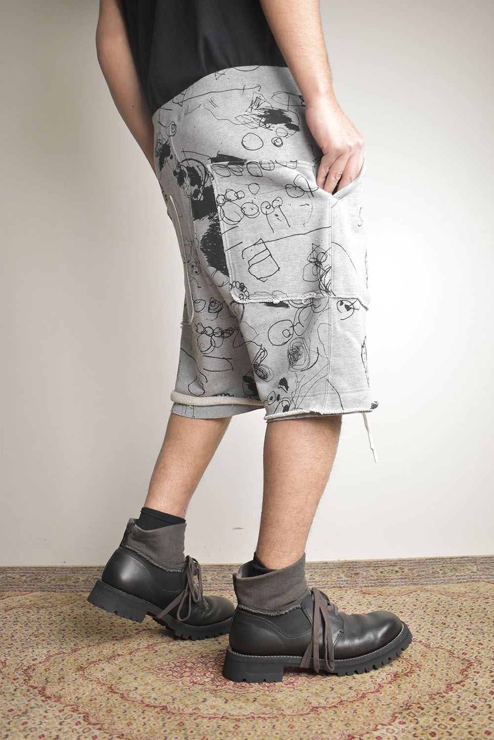 Sweat Print Wide Pants"Grey" / スウェットプリントワイドパンツ"グレー"