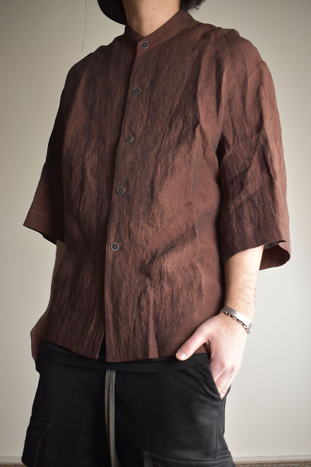 Elbow Length Band Collar Shirts"Cherry wood" / エルボーレングスバンドカラーシャツ"チェリーウッド"