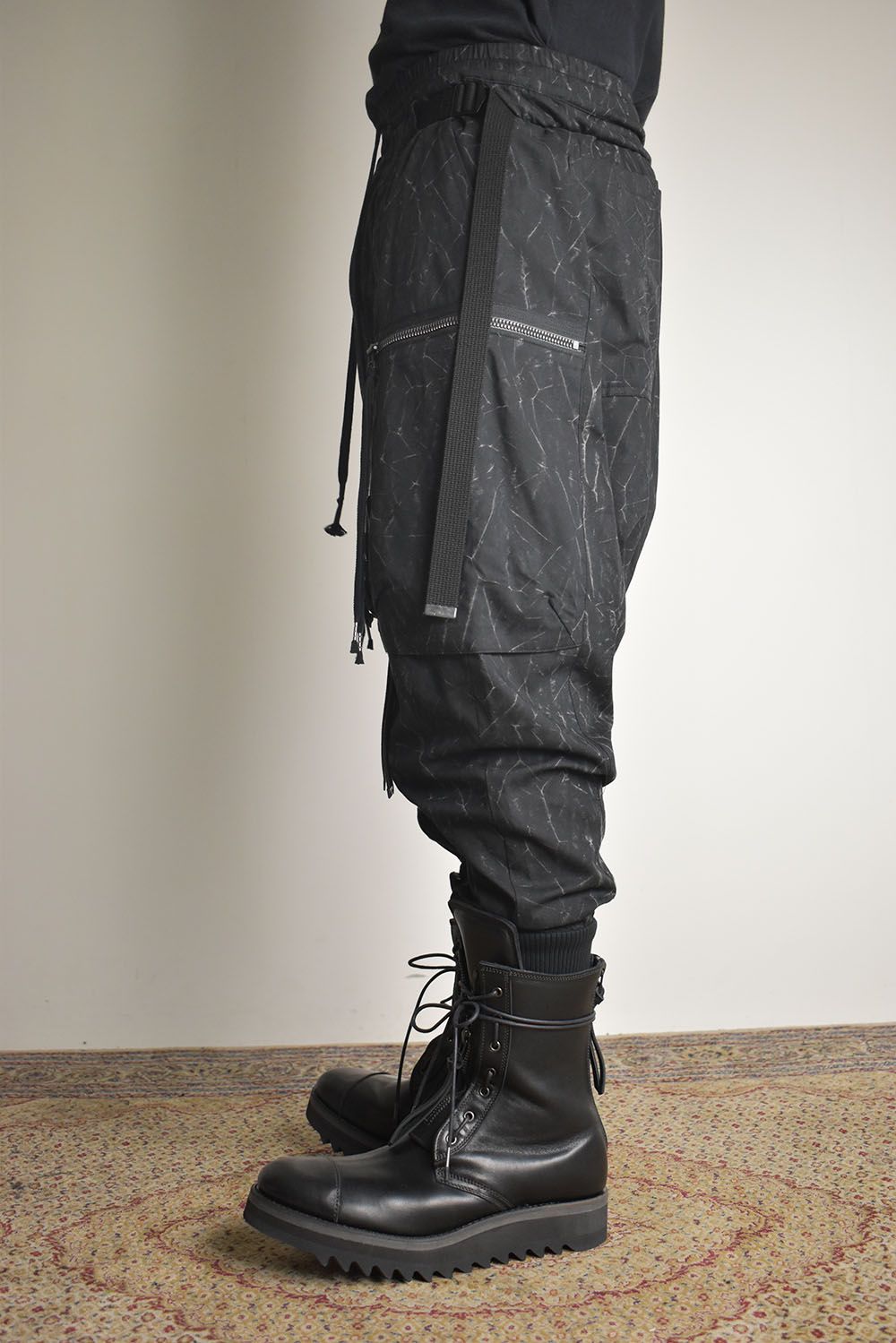 Catch Washer Bleach Belt Adjustable Sarouel Cargo Pants"Black" / キャッチワッシャーブリーチベルトアジャスタブルサルエルカーゴパンツ"ブラック"