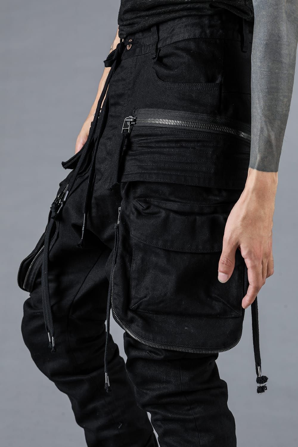 Stretch Denim Multi Pocket Cargo Jog Pants"Black" / ストレッチデニムマルチポケットカーゴジョグパンツ"ブラック"