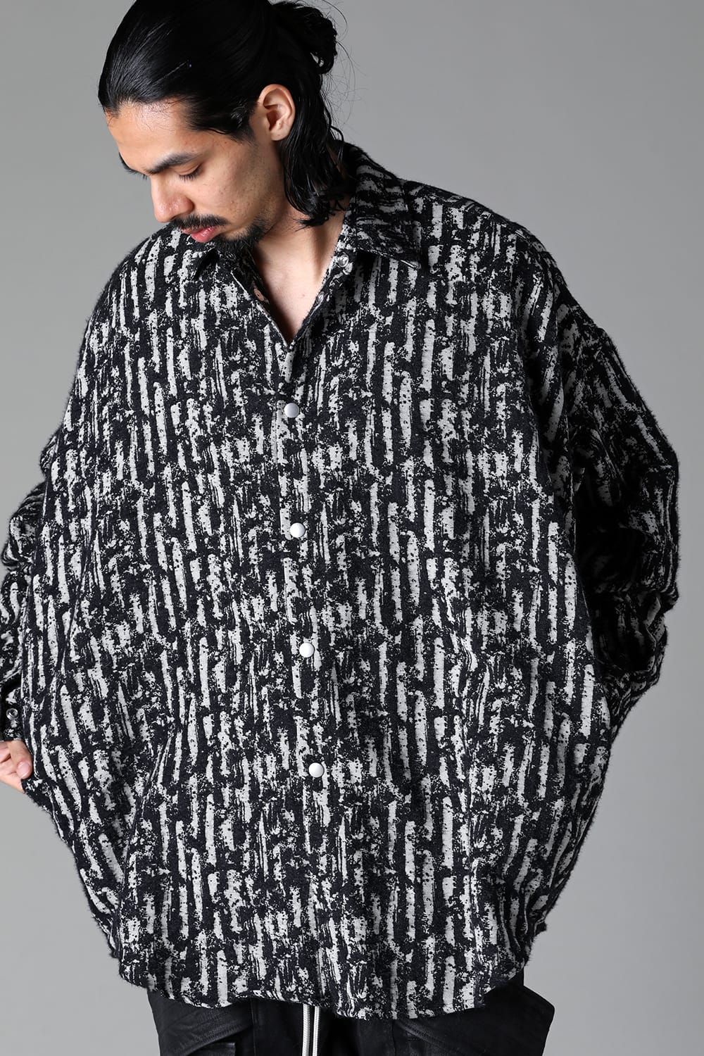 《2025AW先行予約》Jacguard Cocoon Shirts"Black×White"/ジャガードコクーンシャツ"ブラック×ホワイト"