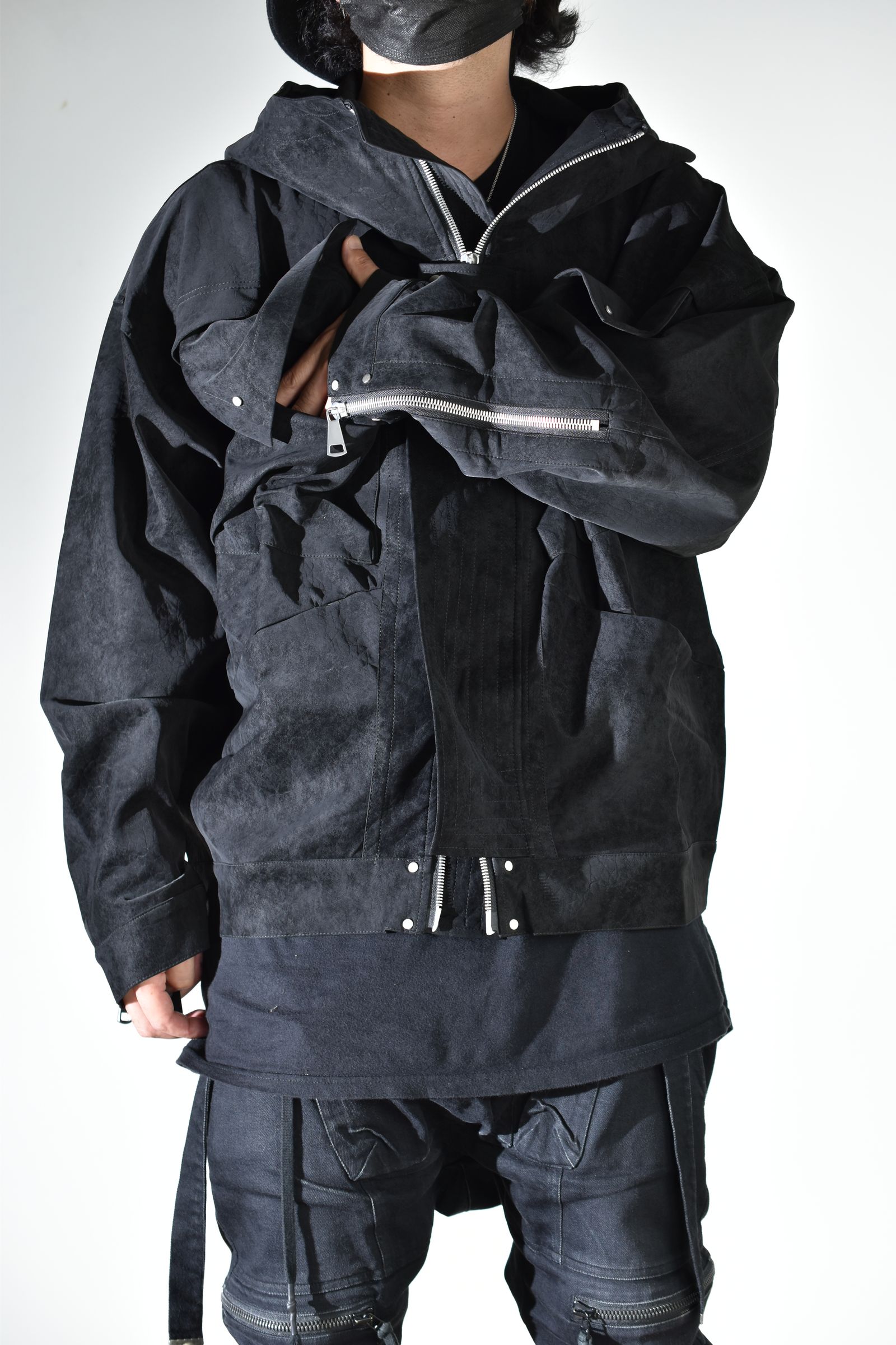 Vegan Suede Leather Hoodie Blouson"Black" / ヴィーガンスウェードレザーフーディブルゾン "ブラック"