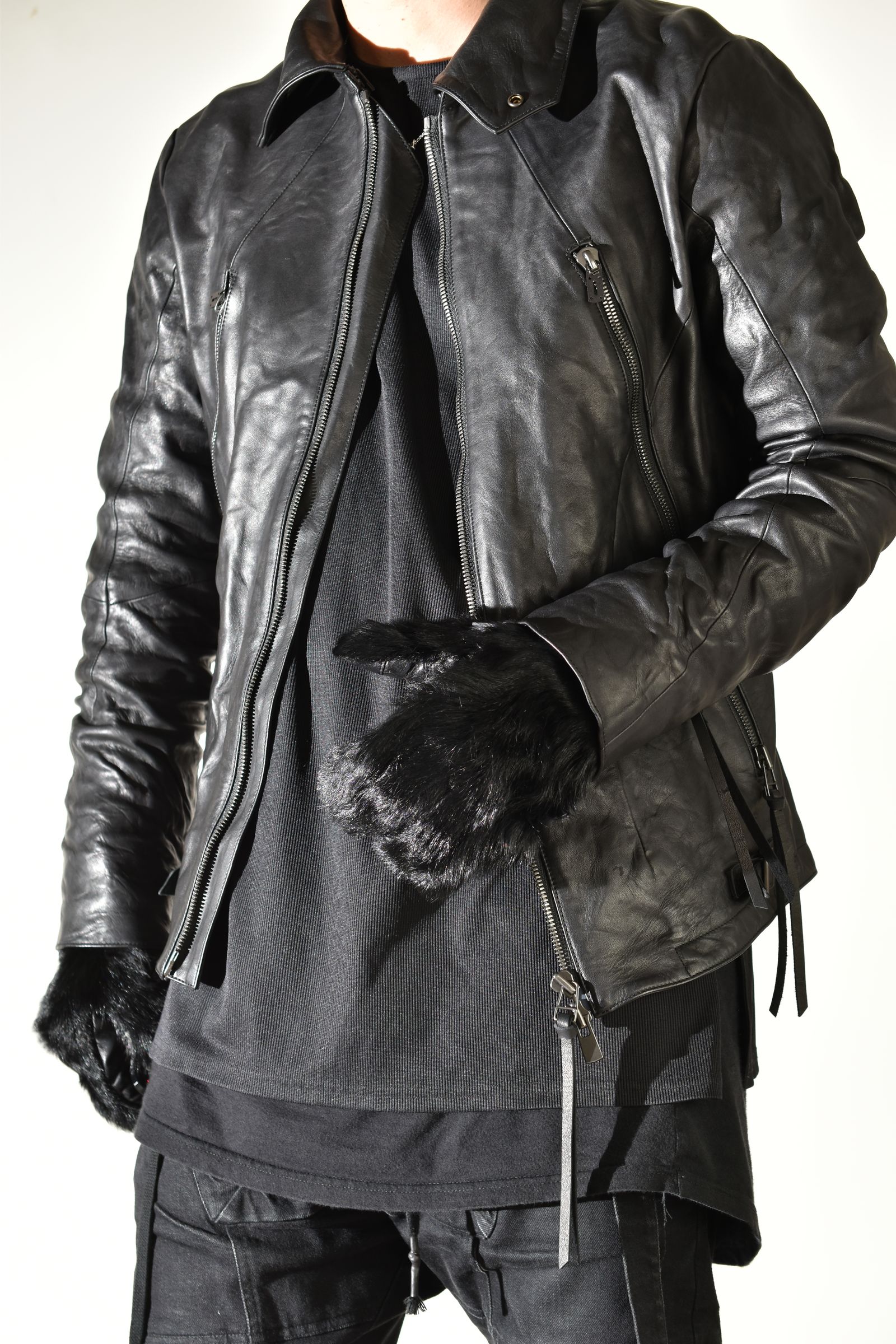 Goatfur and Horsehide Combination Gloves"Black" / ゴートファー×ホースレザーコンビネーショングローブ"ブラック"