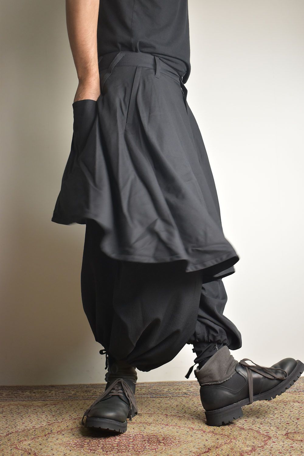 Layerd Super Wide Sarouel"Black" / レイヤードスーパーワイドサルエル"ブラック"