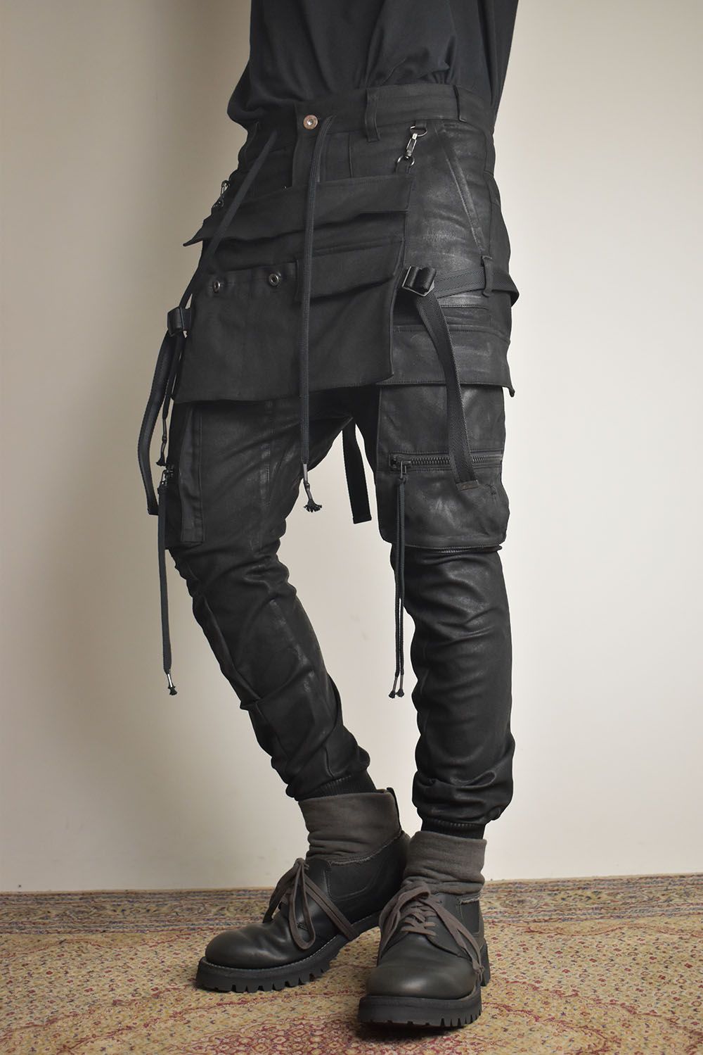 Product Coating Bag Attached Cargo Jogging Pants"Black" / 製品コーティングバッグアタッチドカーゴジョグパンツ"ブラック"