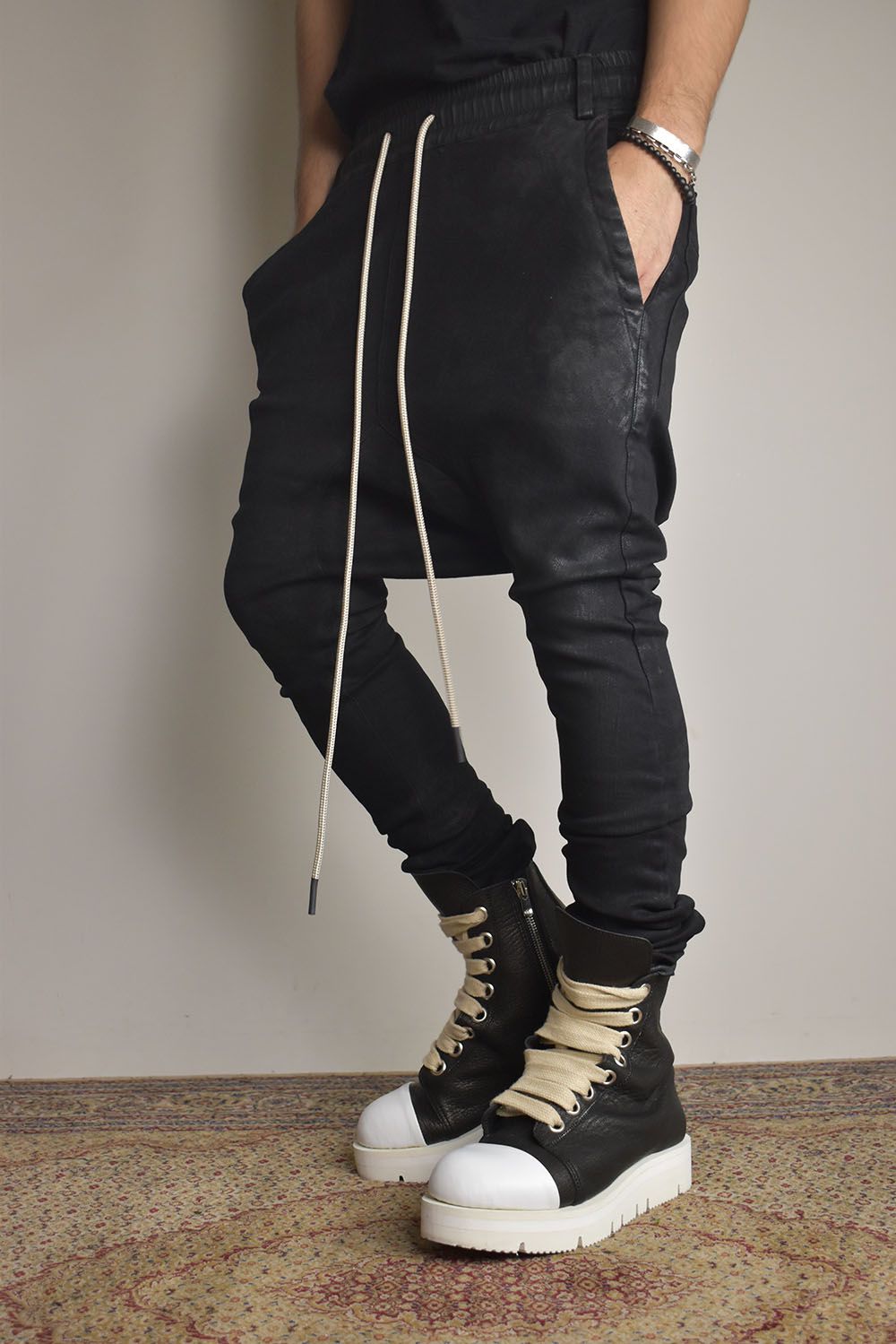Coated Stretch denim Sarouel skinny"Black" / コーティングストレッチデニムサルエルスキニー"ブラック"