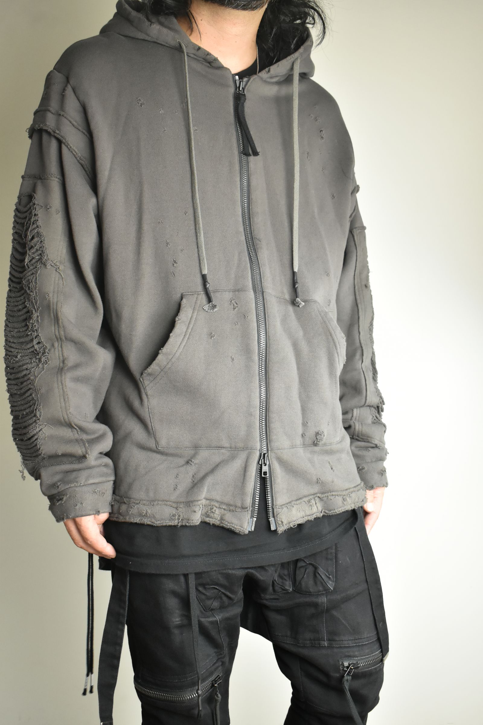 Untwisted Yarn Fleece Shotgun Zip-Up Hoodie"Charcoal" / 無撚糸裏毛ショットガンジップアップフーディー"チャコール"