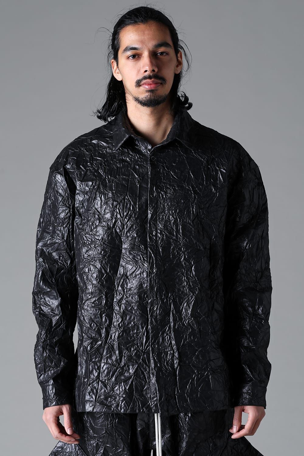 Washer Synthetic Leather Shirts"Black" / ワッシャーシンセティックレザーシャツ"ブラック"