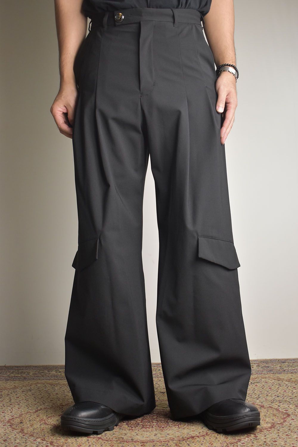 Shingle Flap Baggy Trousers "Black" / シンフラップバギートラウザー"ブラック"