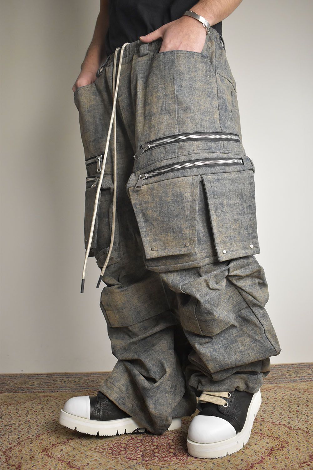 Blended Shades Denim Cargo Tuck Wide Pants"Steel Blue"/ ブレンデッドシェイドデニムカーゴタックワイドパンツ"スティールブルー"